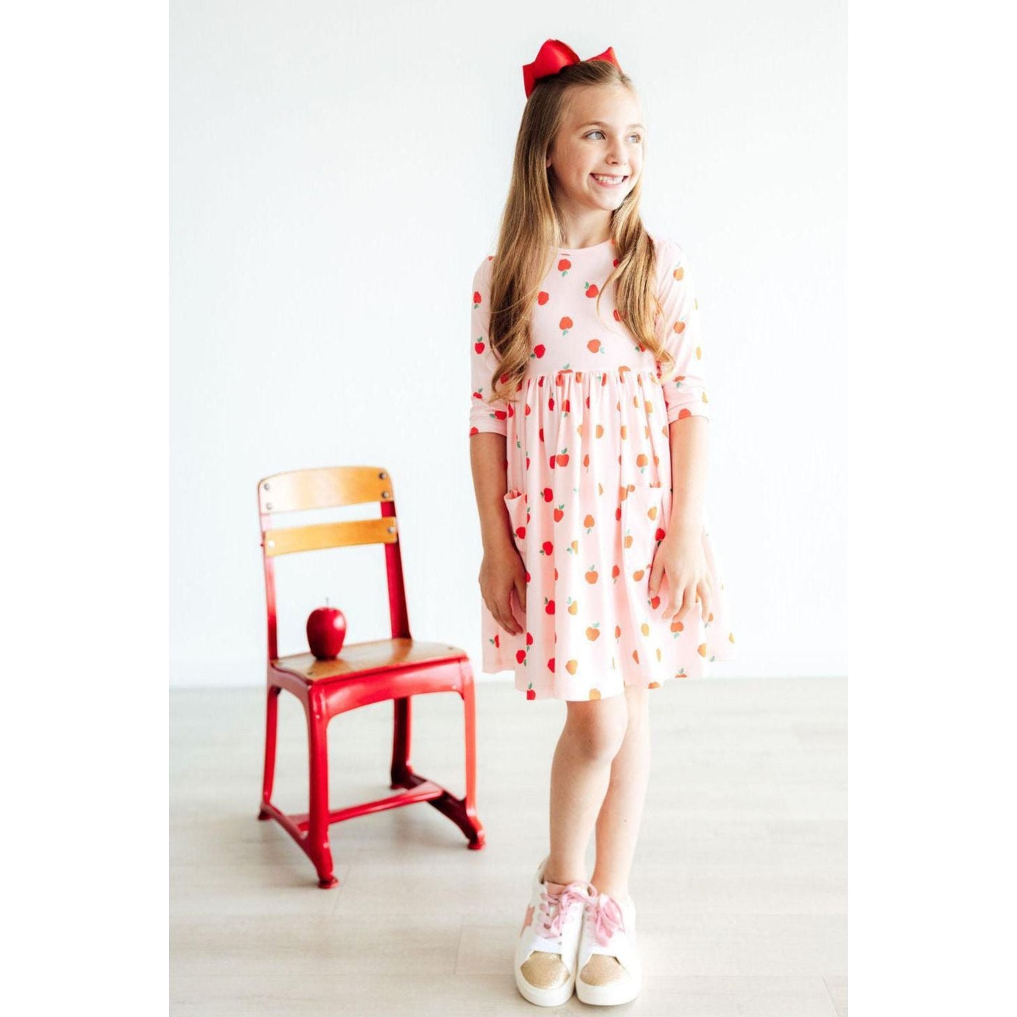 An Apple a Day 3/4 Sleeve Pocket Twirl Dress
