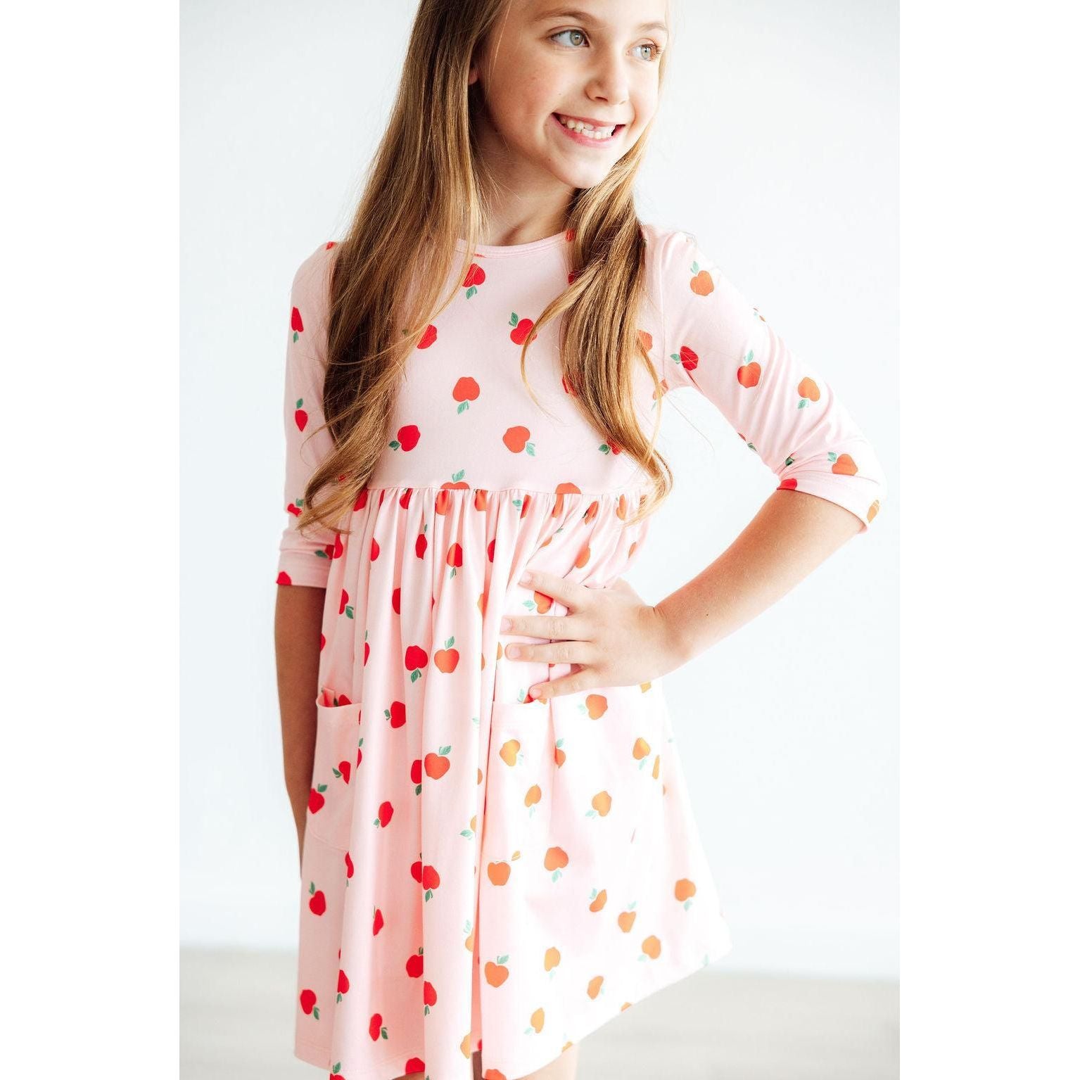 An Apple a Day 3/4 Sleeve Pocket Twirl Dress