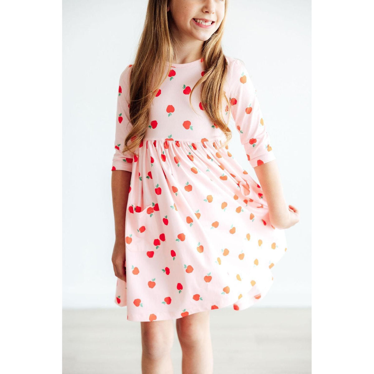 An Apple a Day 3/4 Sleeve Pocket Twirl Dress