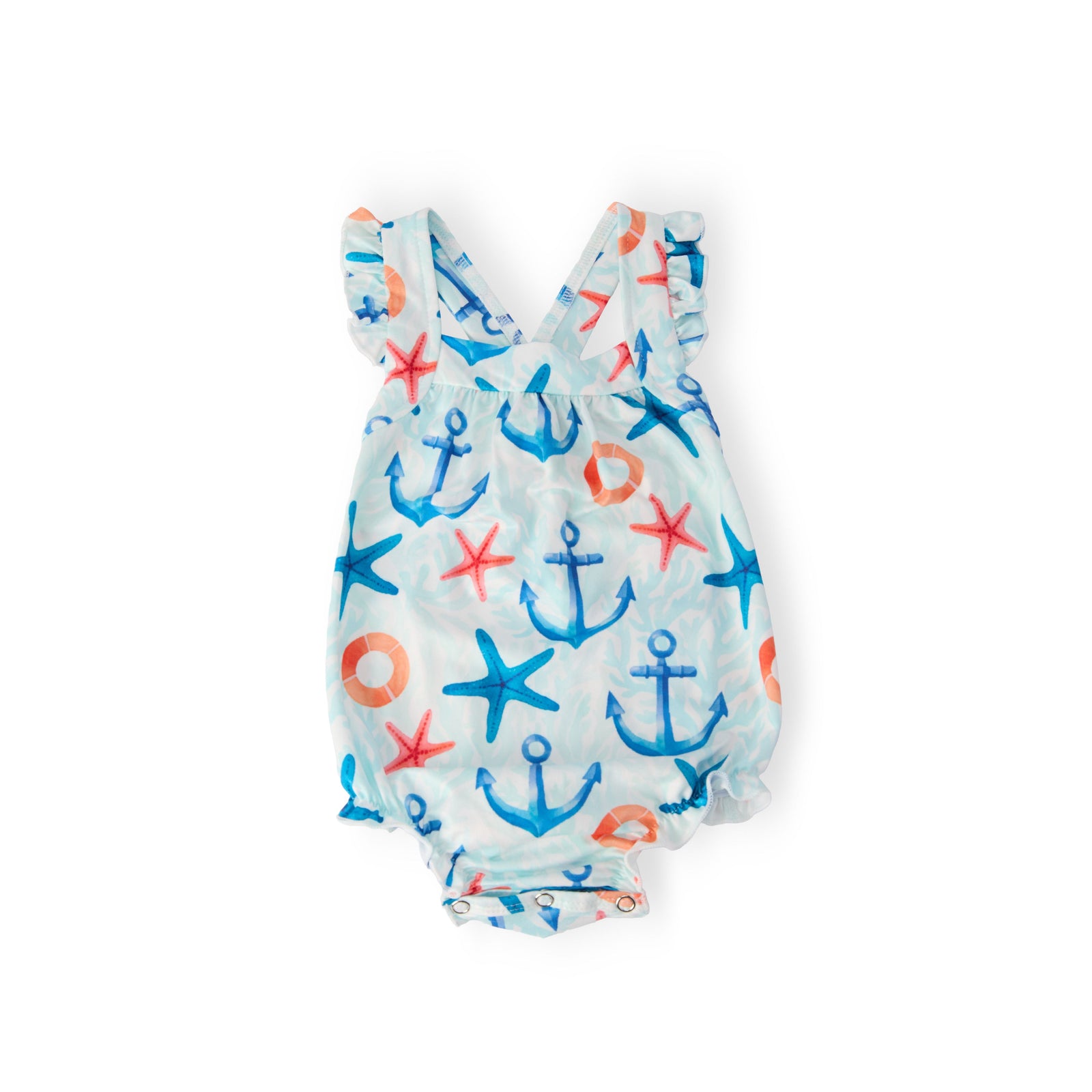 Anchors Away Ruffle Cross Back Romper