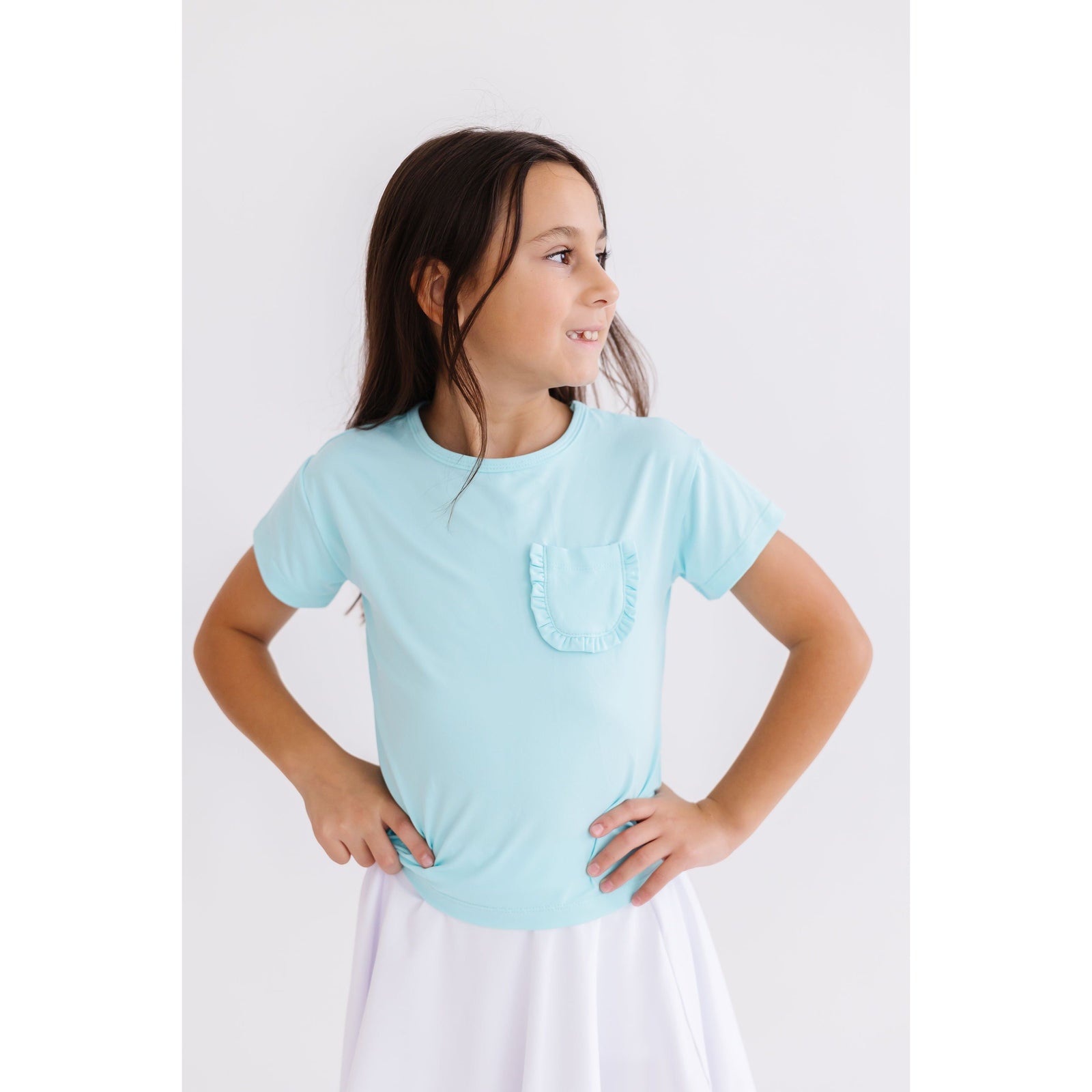 Aqua Ruffle Pocket Tee