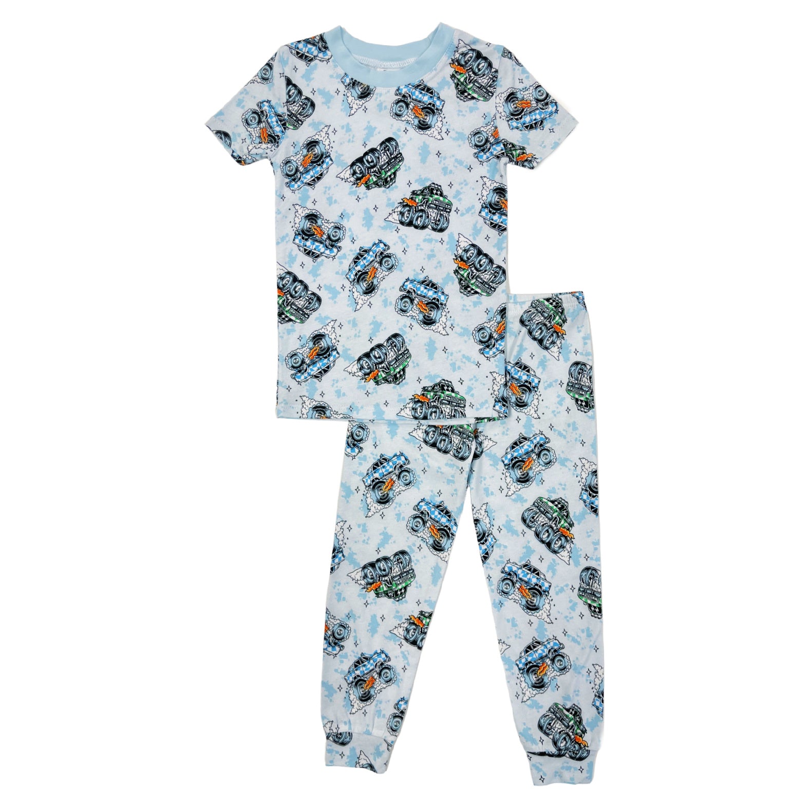 short sleeve pajama set in monster truck