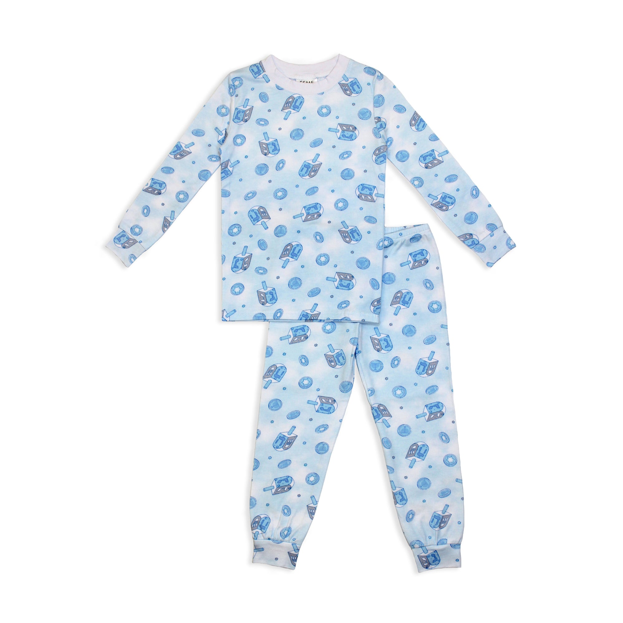 long sleeve pajama set | hapy hanukah blue