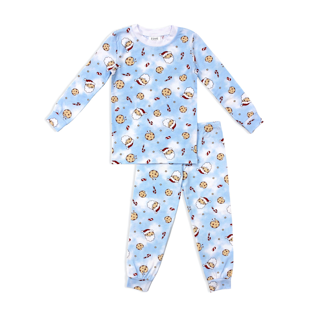 long sleeve pajama set | santa cookie blue