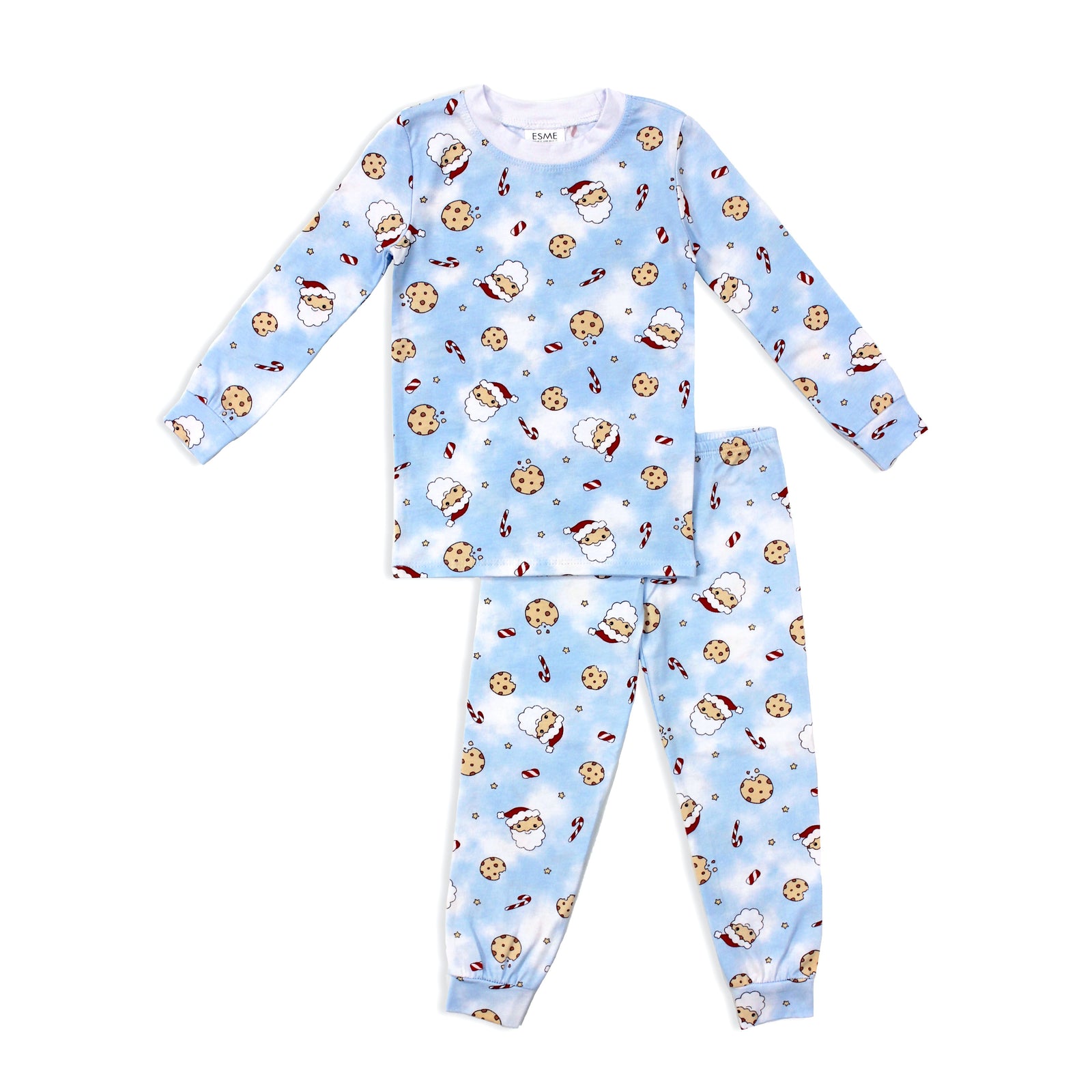long sleeve pajama set | santa cookie blue