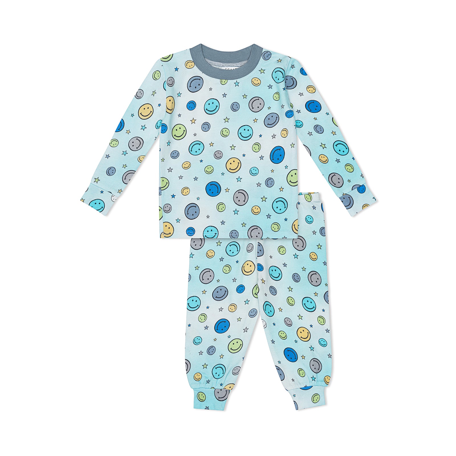 happy blue long sleeve pajama set