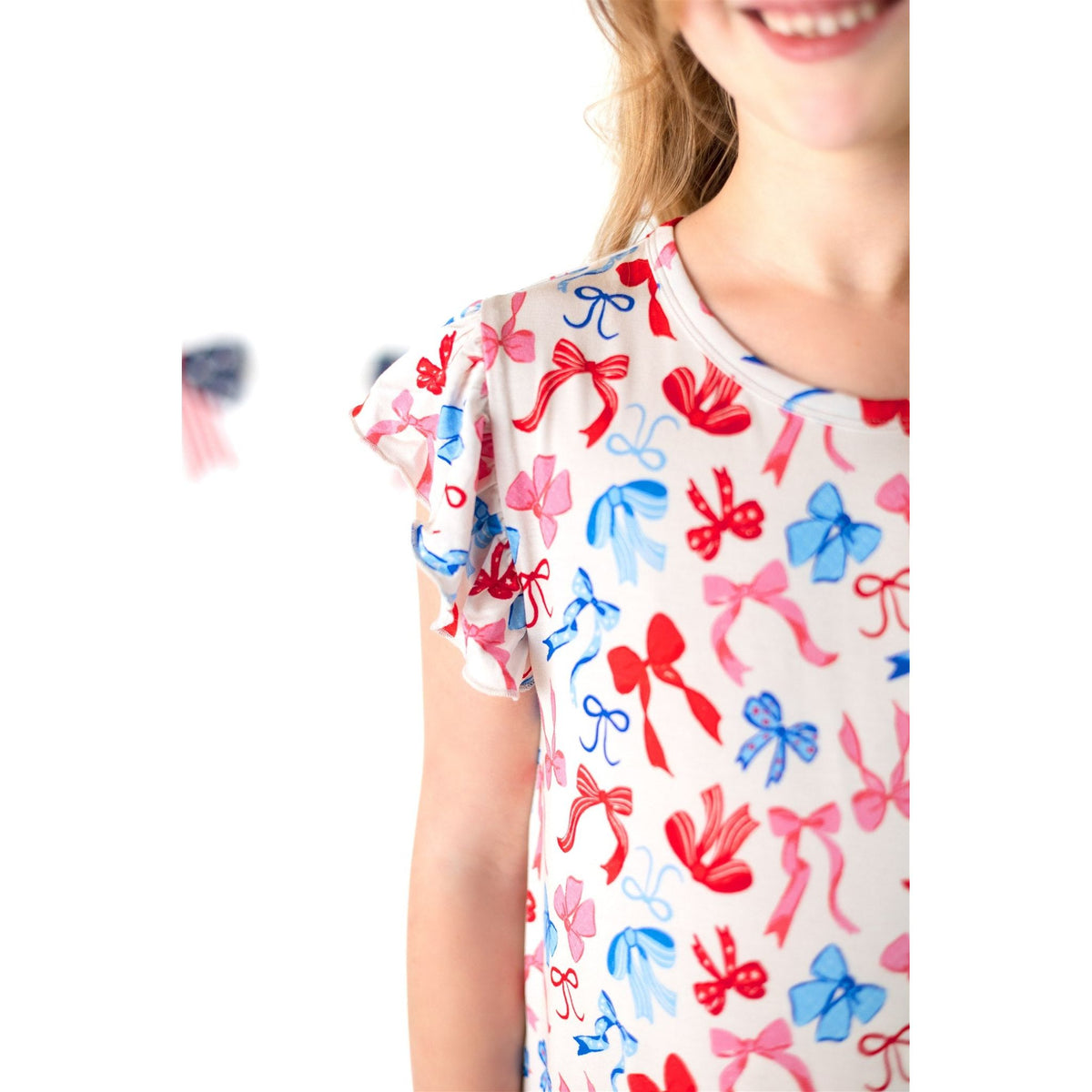Red, White, & Blue Nightgown | Patriotic Bows Girls Bamboo Nightgown