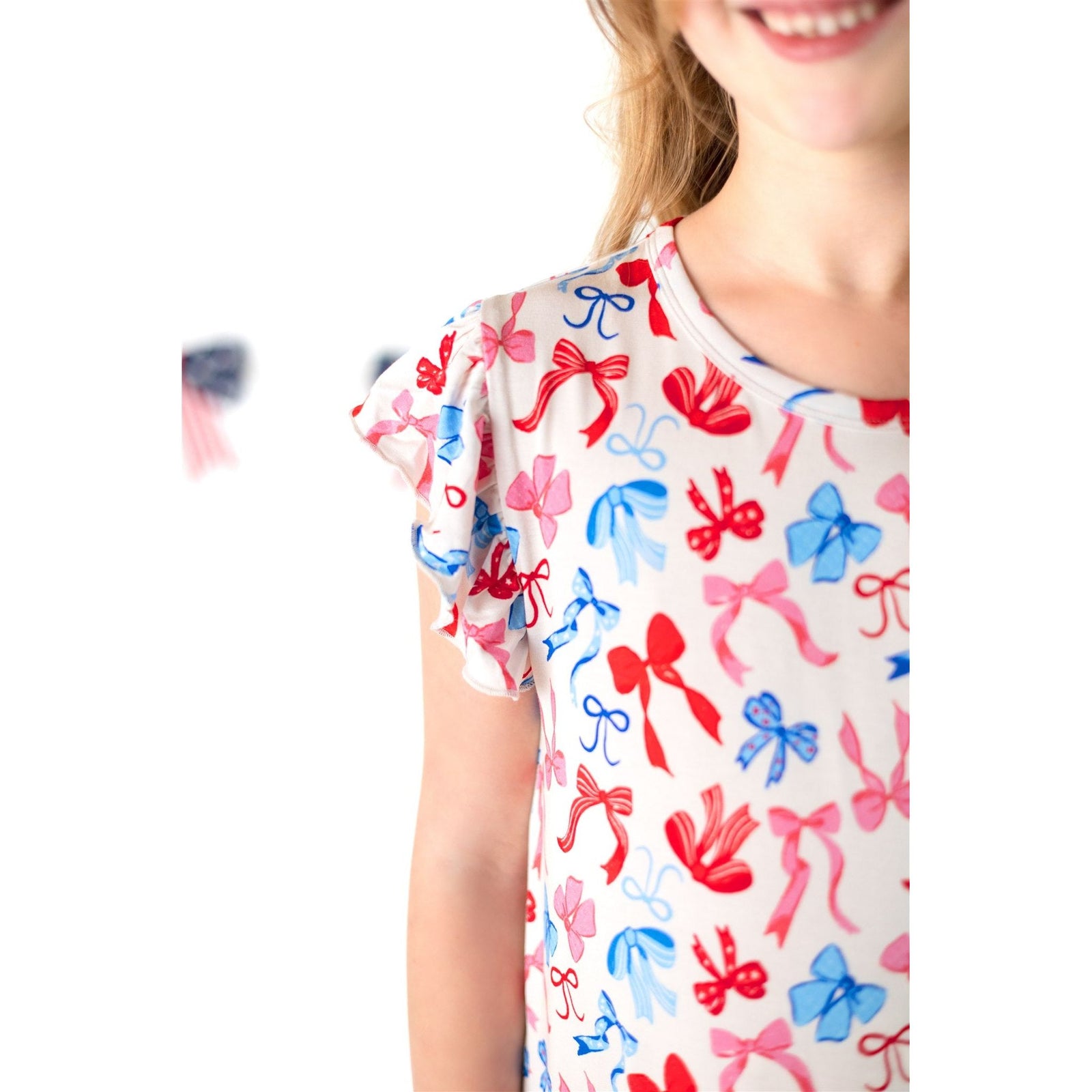 Red, White, & Blue Nightgown | Patriotic Bows Girls Bamboo Nightgown