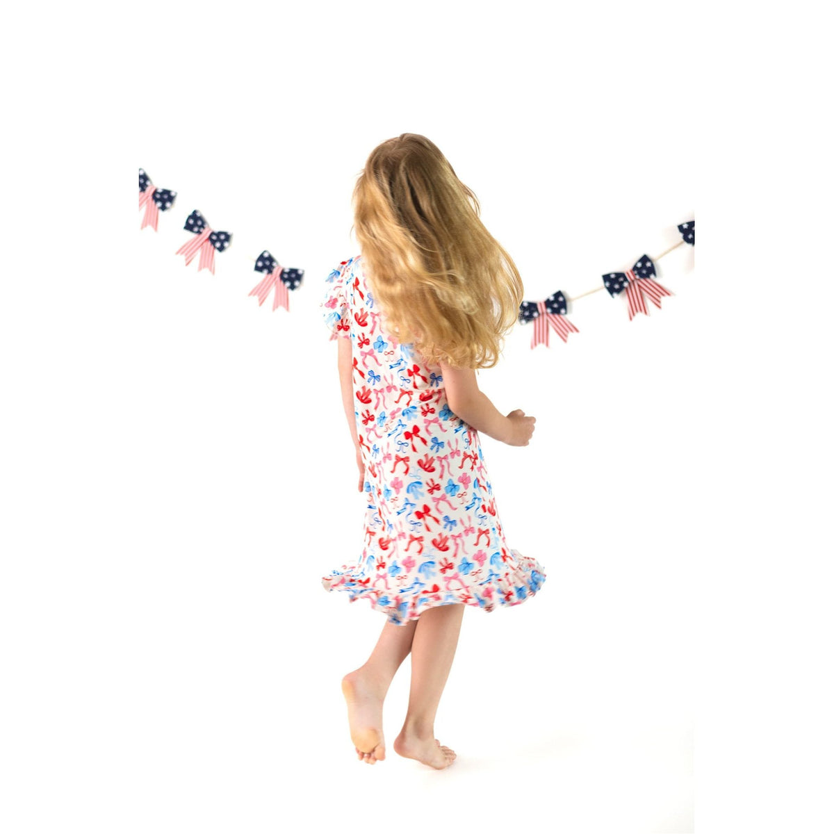 Red, White, & Blue Nightgown | Patriotic Bows Girls Bamboo Nightgown