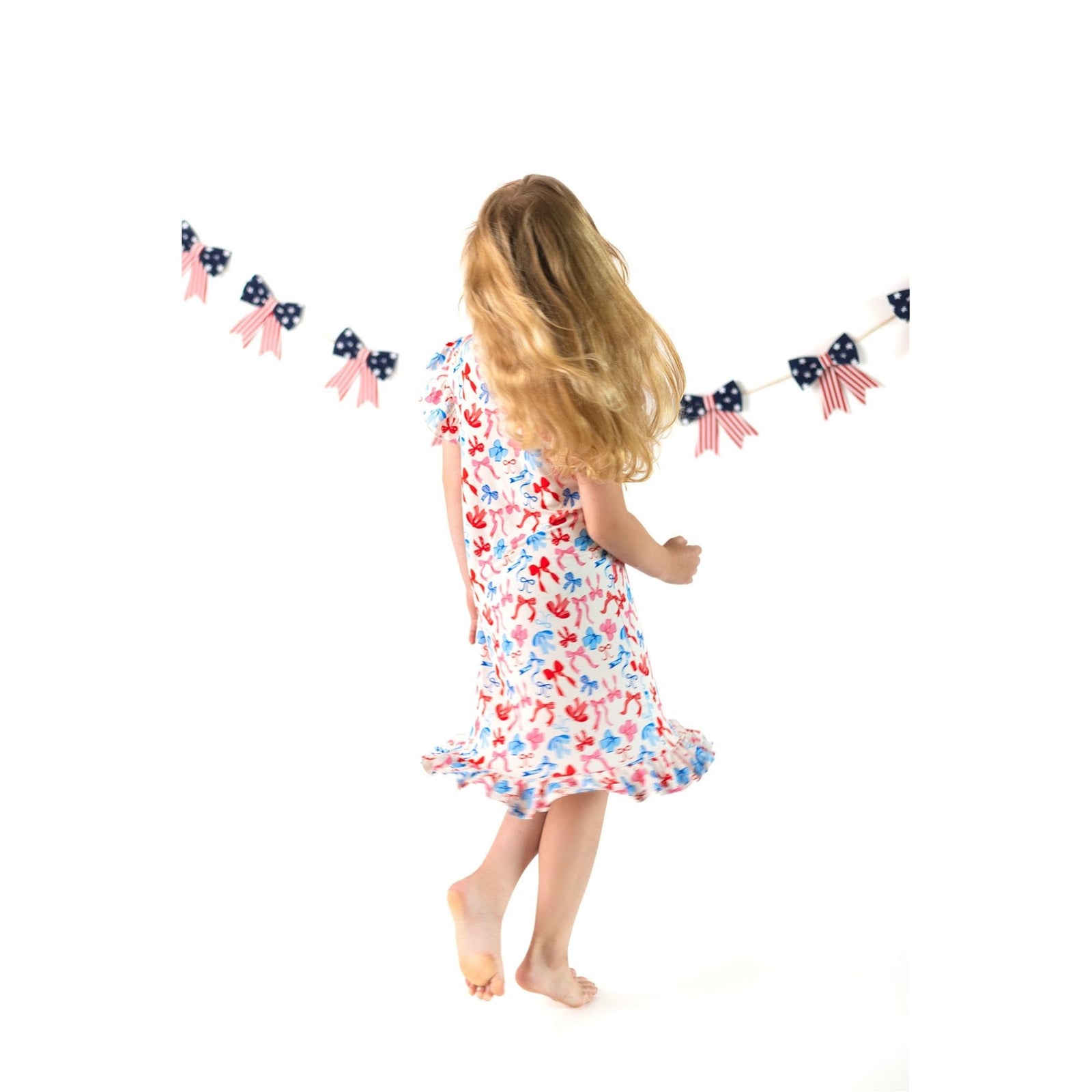 Red, White, & Blue Nightgown | Patriotic Bows Girls Bamboo Nightgown