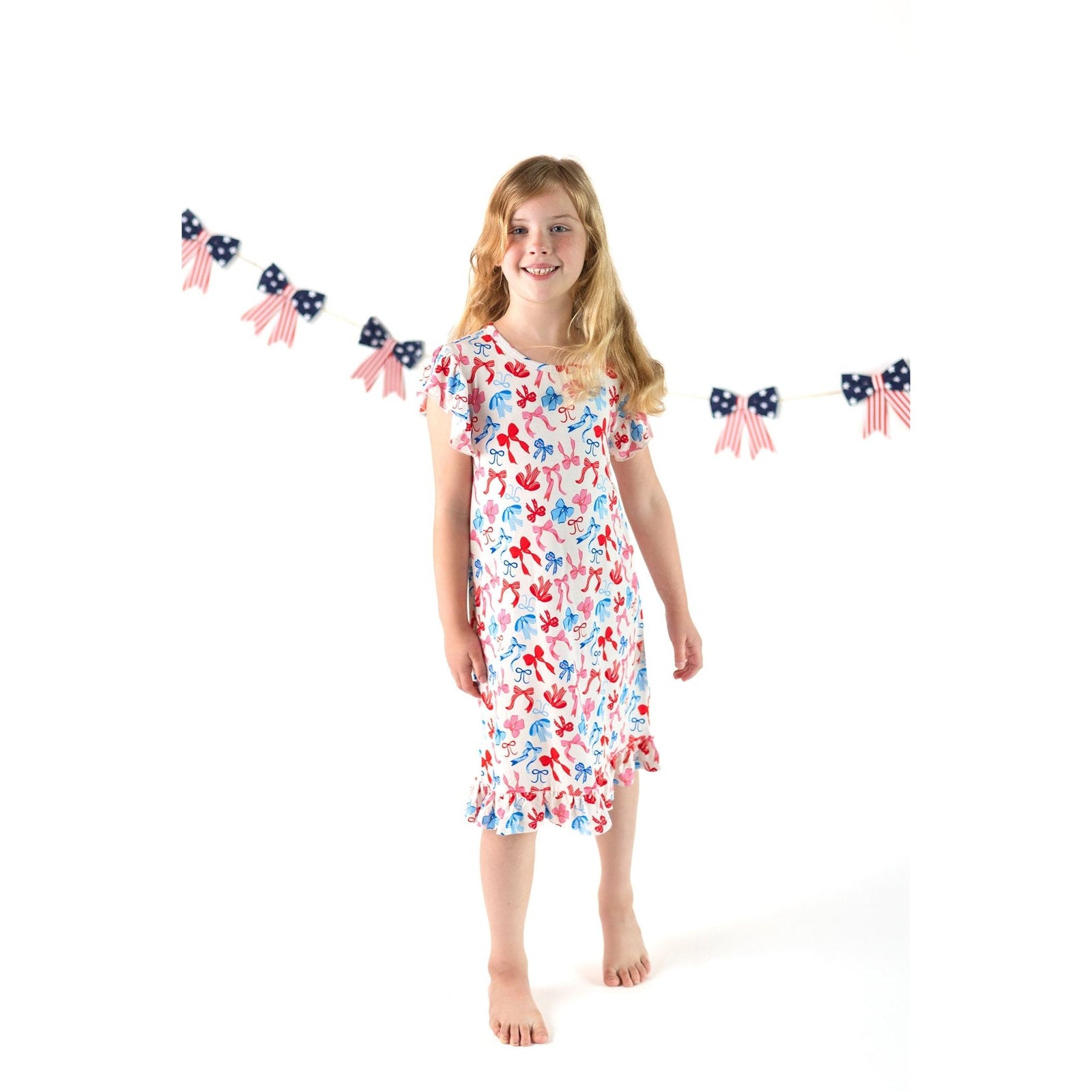 Red, White, & Blue Nightgown | Patriotic Bows Girls Bamboo Nightgown