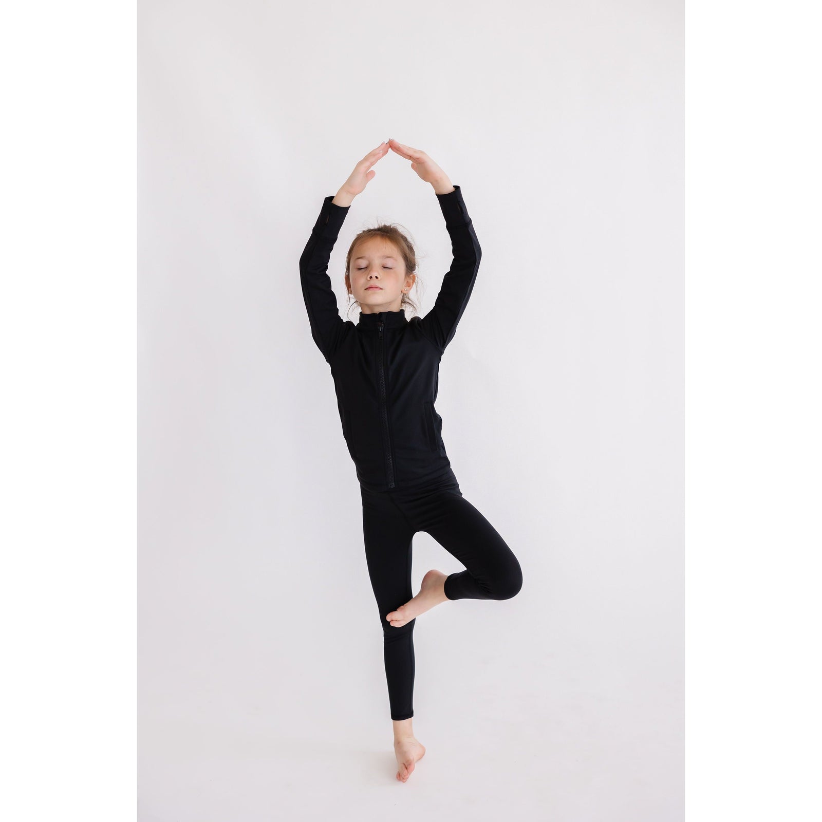 Balanced Black Full-Zip Ruffle Active Jacket
