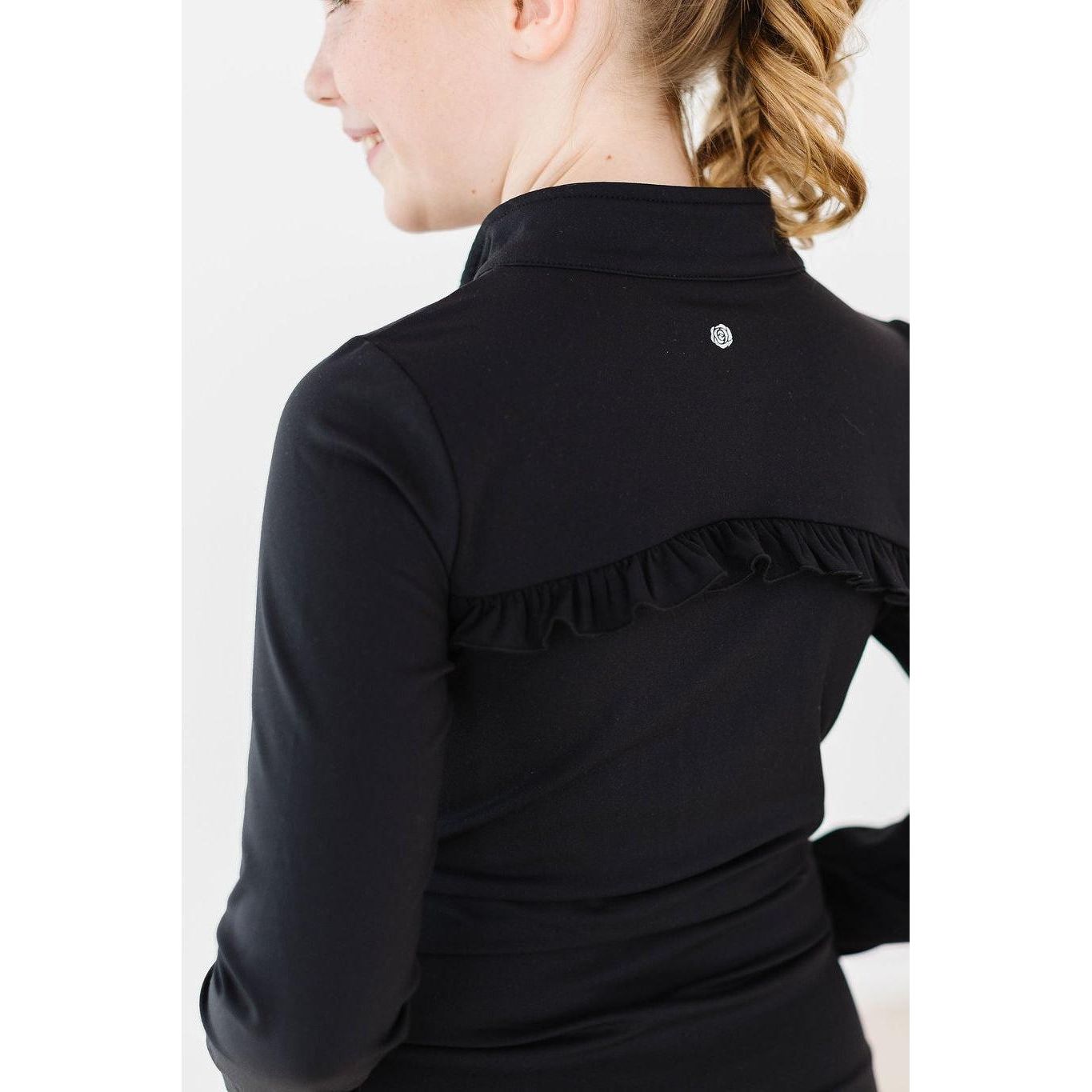Balanced Black Full-Zip Ruffle Active Jacket