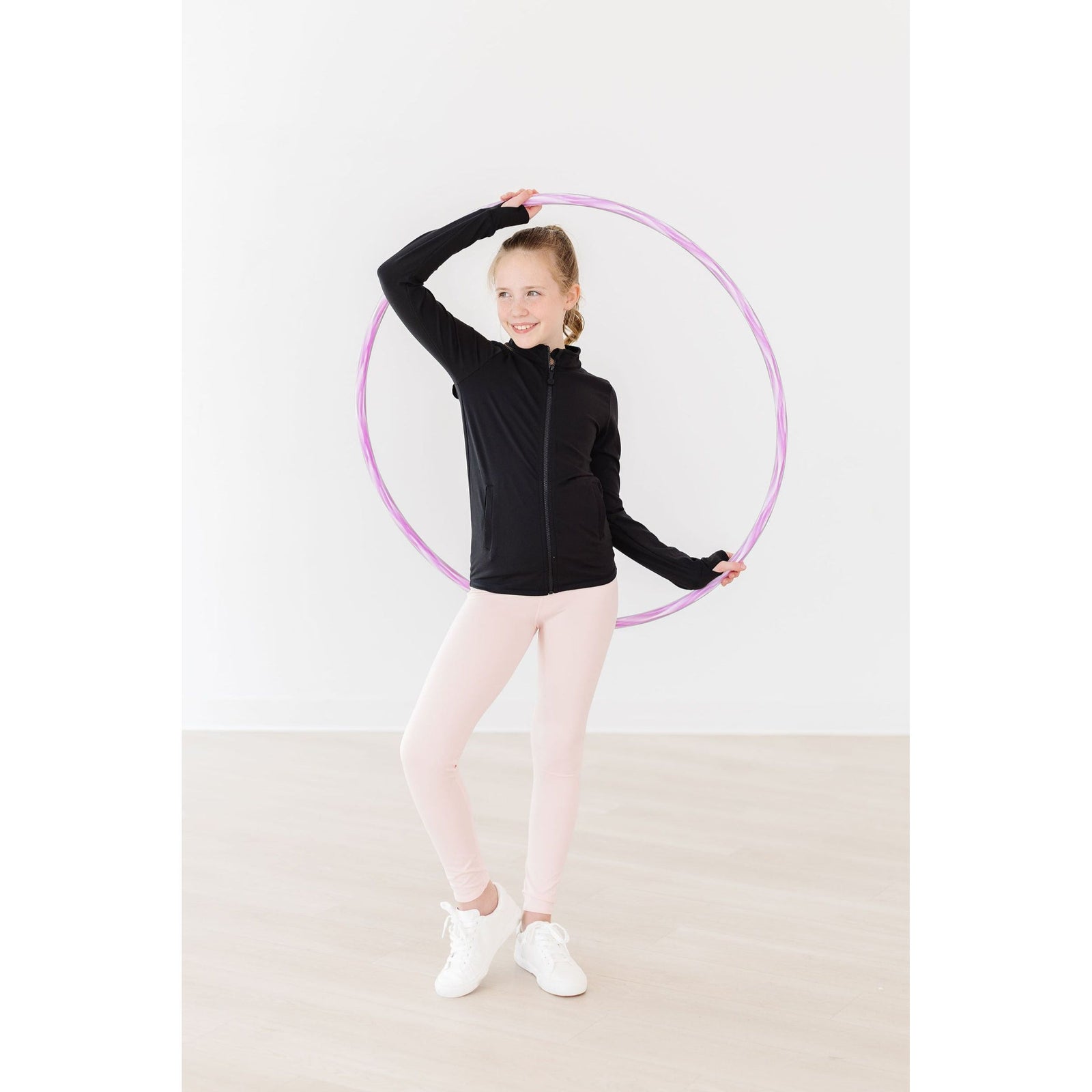 Balanced Black Full-Zip Ruffle Active Jacket