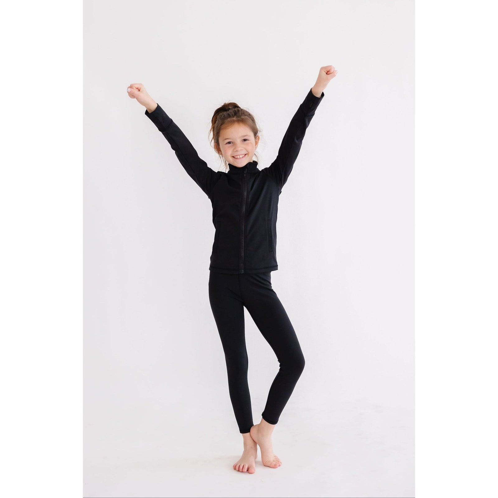 Balanced Black Full-Zip Ruffle Active Jacket