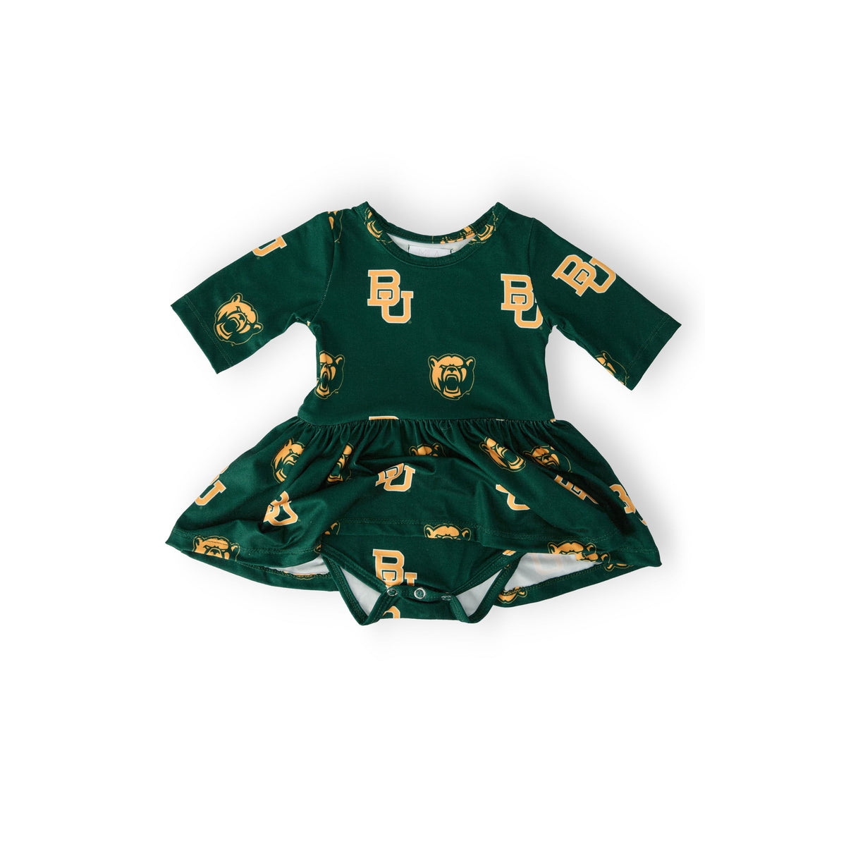 Baylor Green Bear 3/4 Sleeve Twirl Bodysuit