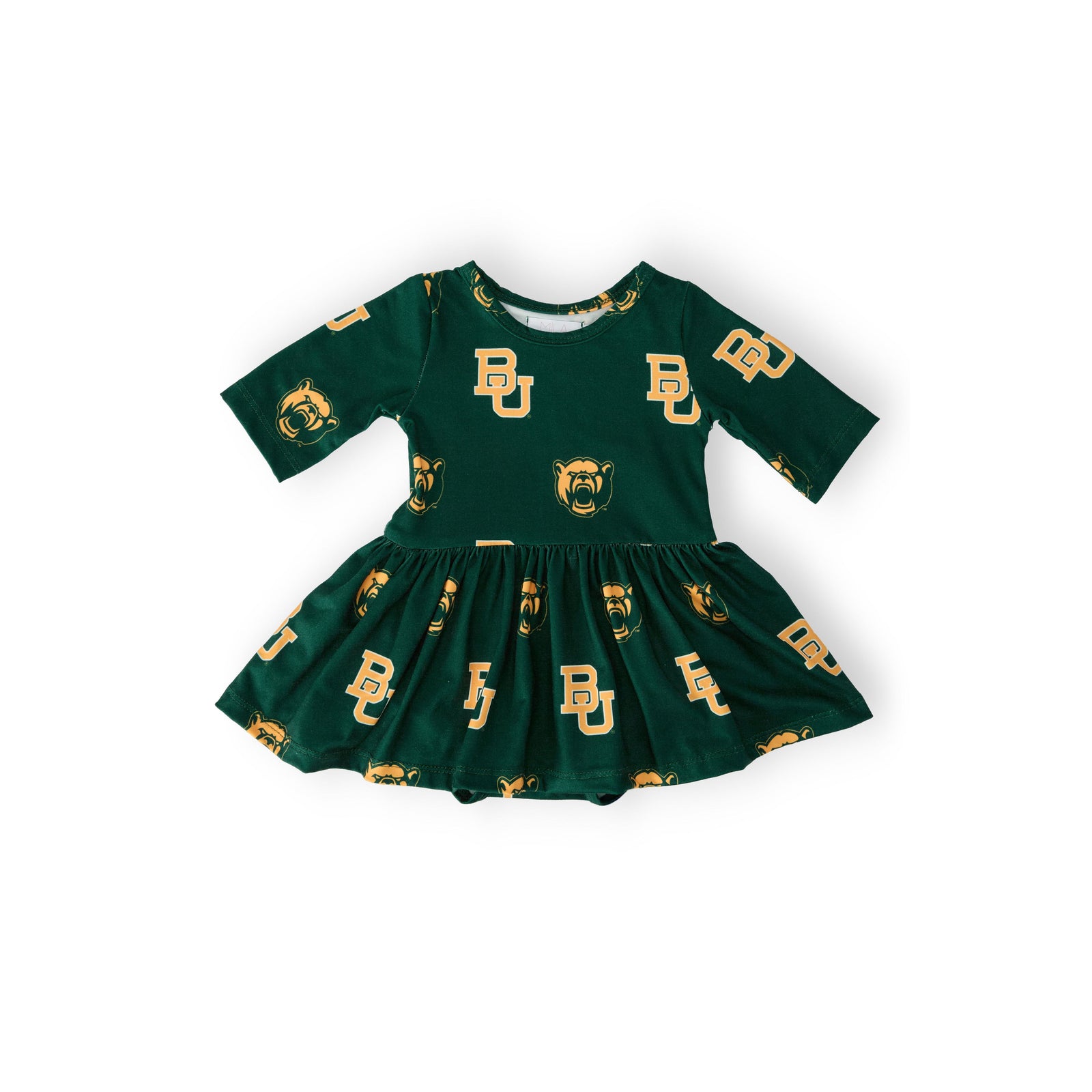 Baylor Green Bear 3/4 Sleeve Twirl Bodysuit