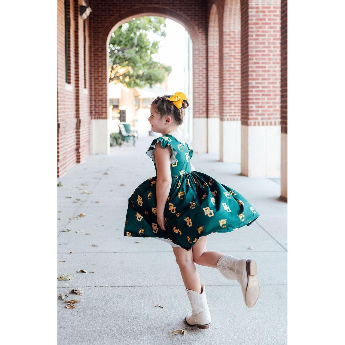 Baylor Green Bear Flutter Twirl Dress