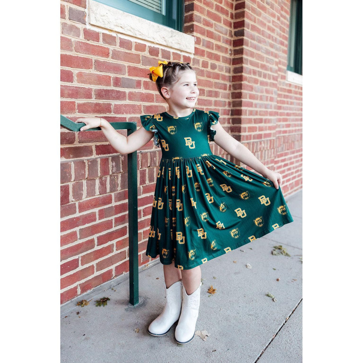 Baylor Green Bear Flutter Twirl Dress