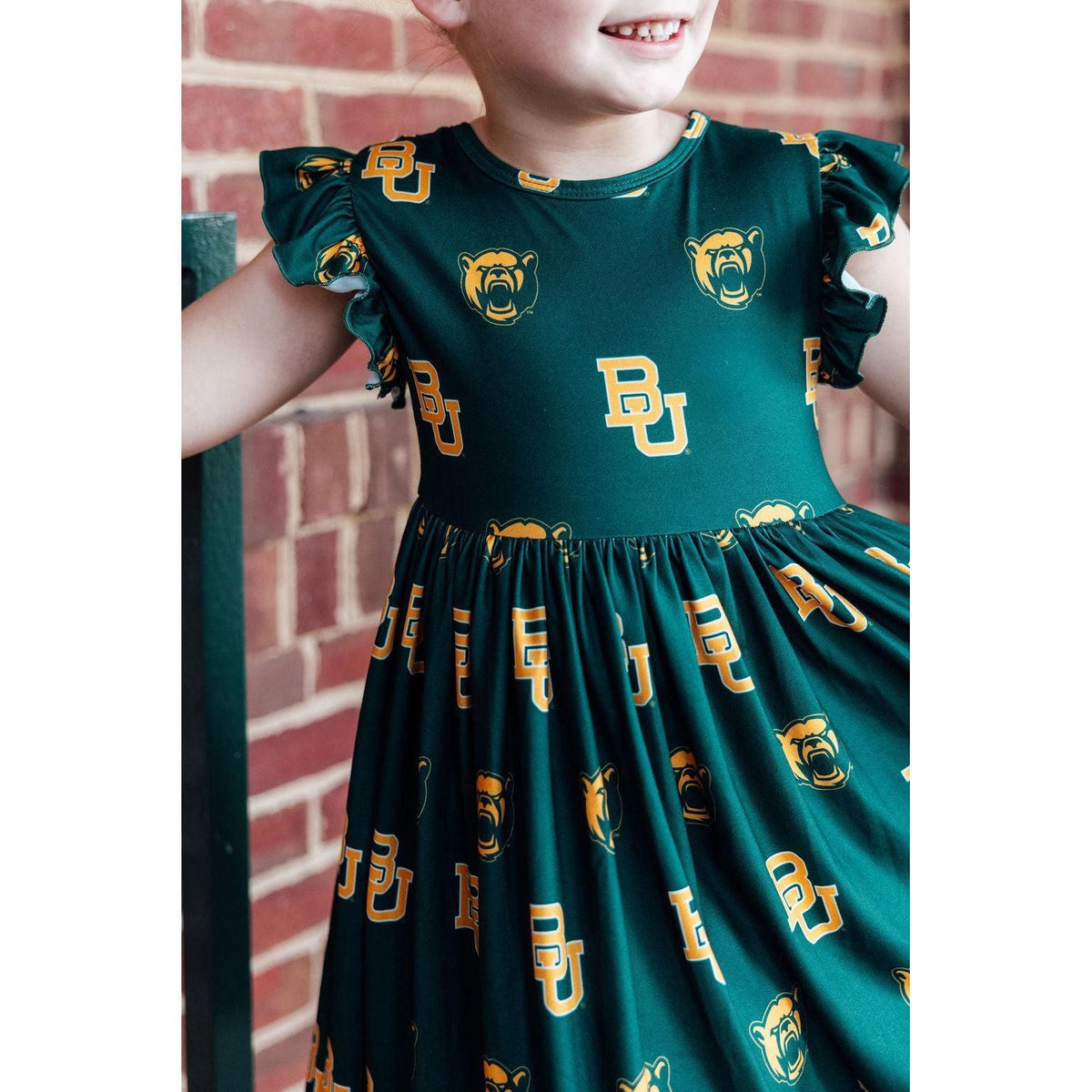 Baylor Green Bear Flutter Twirl Dress