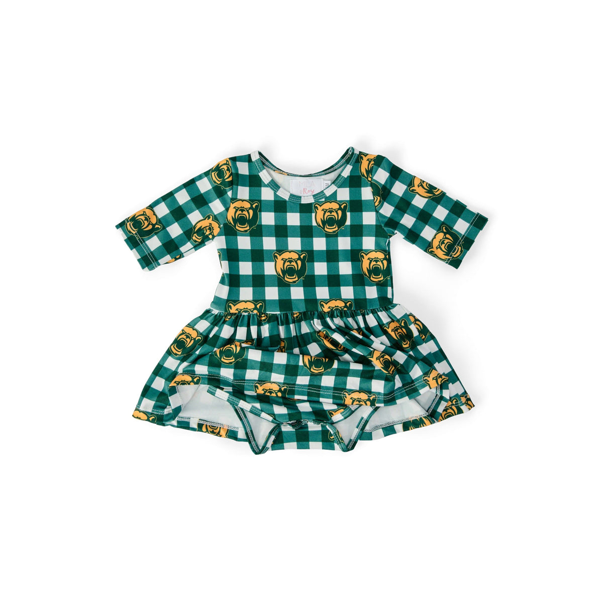 Baylor Plaid Bear 3/4 Sleeve Twirl Bodysuit