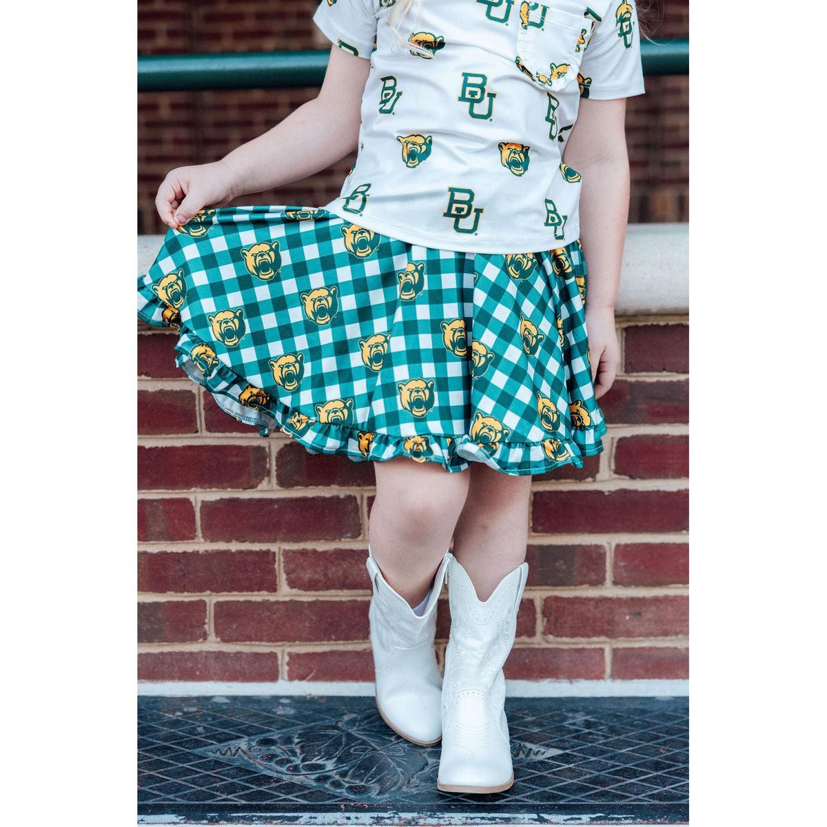 Baylor Plaid Bear Ruffle Twirl Skort