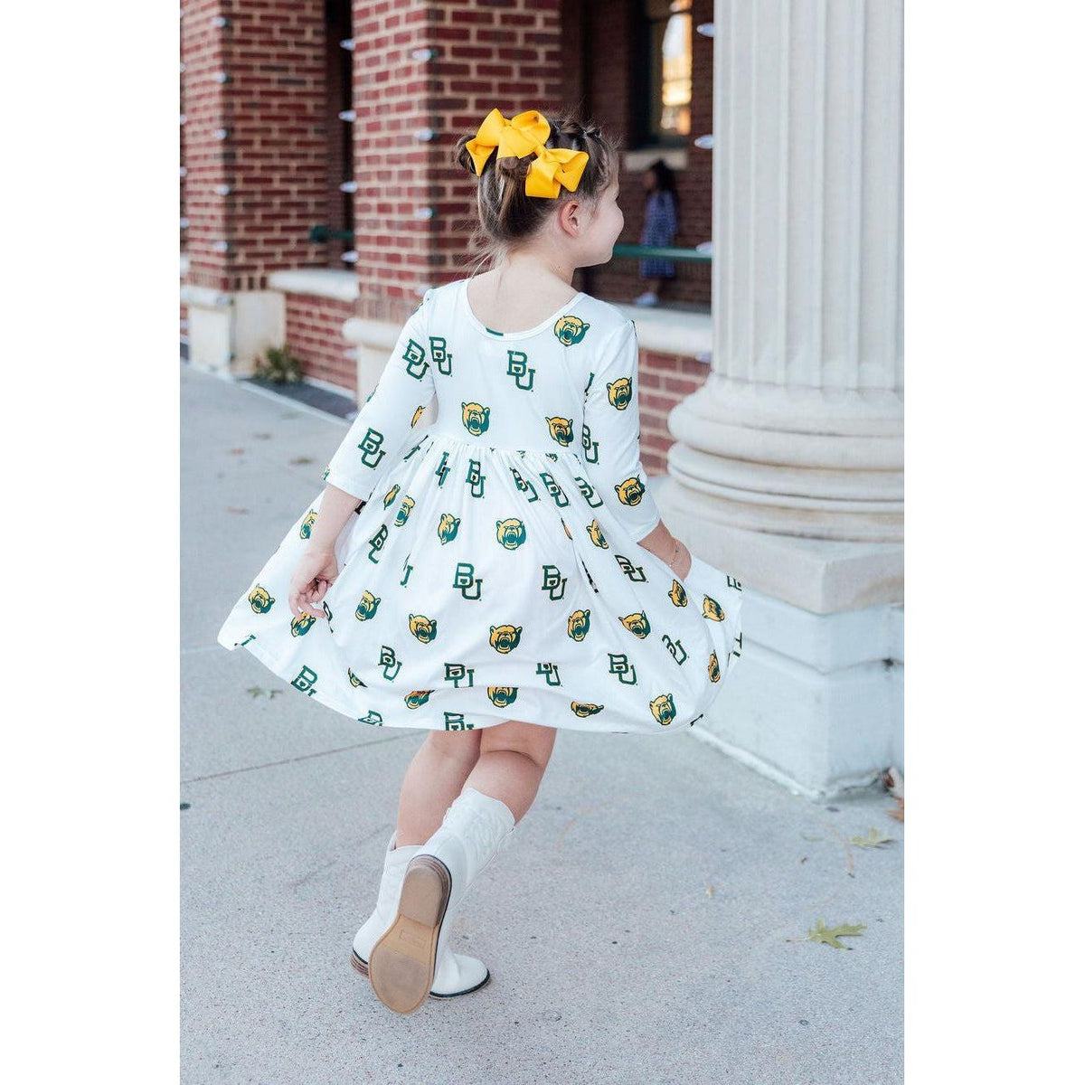 Baylor White Bear 3/4 Sleeve Pocket Twirl Dress