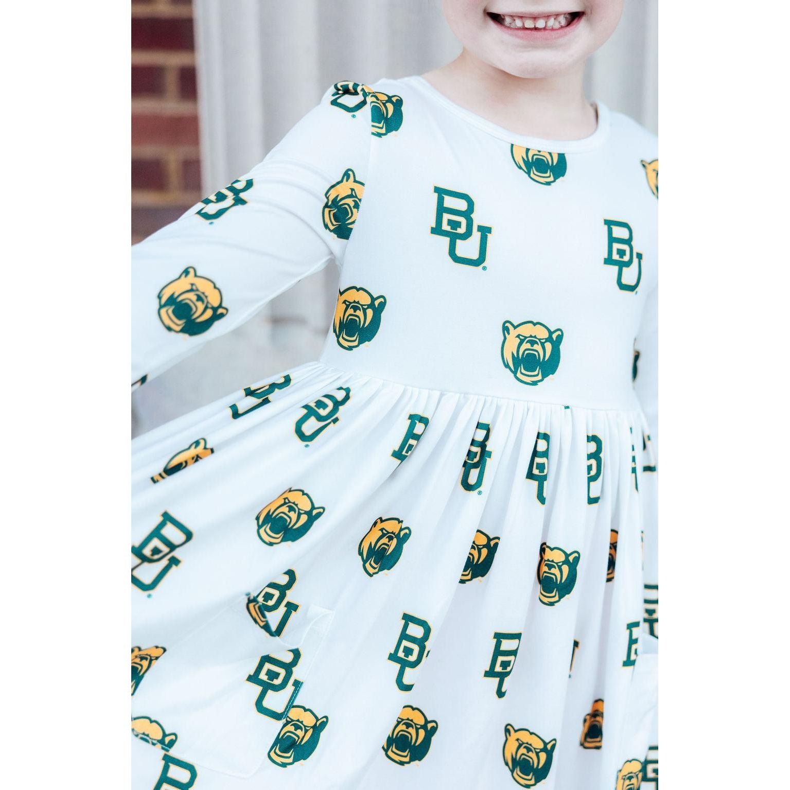 Baylor White Bear 3/4 Sleeve Pocket Twirl Dress