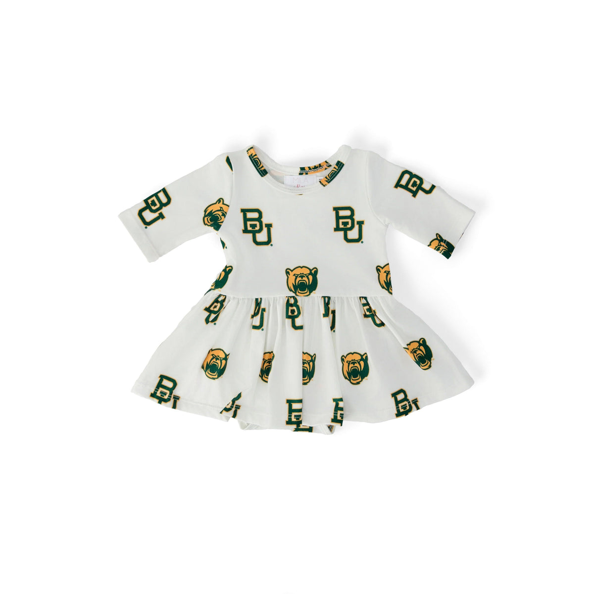 Baylor White Bear 3/4 Sleeve Twirl Bodysuit