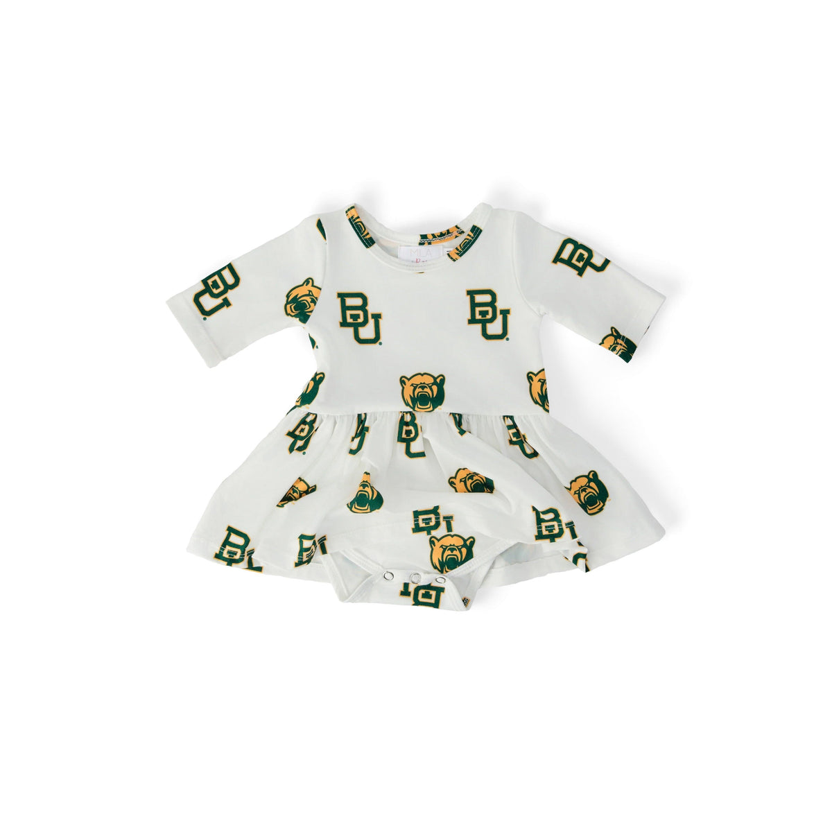 Baylor White Bear 3/4 Sleeve Twirl Bodysuit