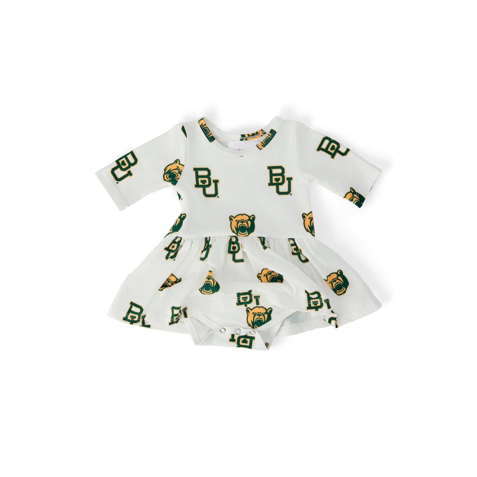 Baylor White Bear 3/4 Sleeve Twirl Bodysuit