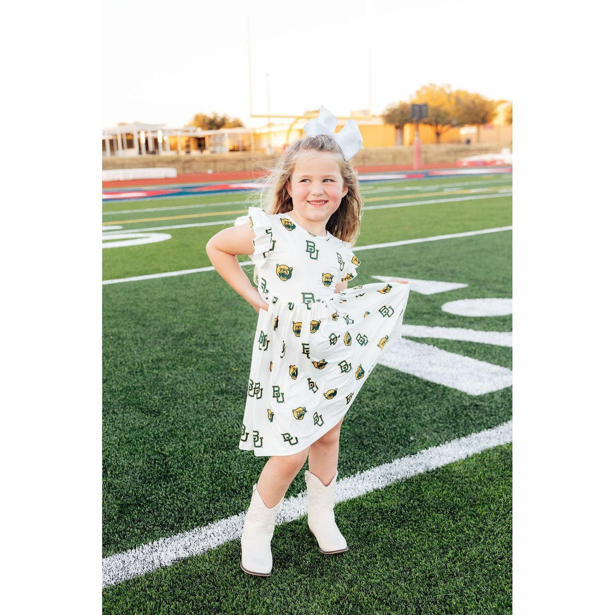 Baylor White Bear Flutter Twirl Dress