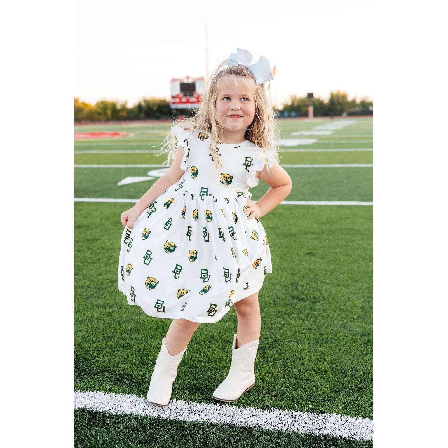 Baylor White Bear Flutter Twirl Dress