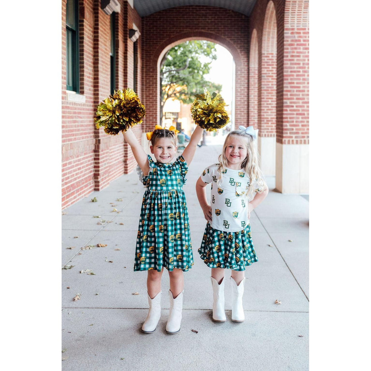 Baylor White Bear Ruffle Pocket Tee