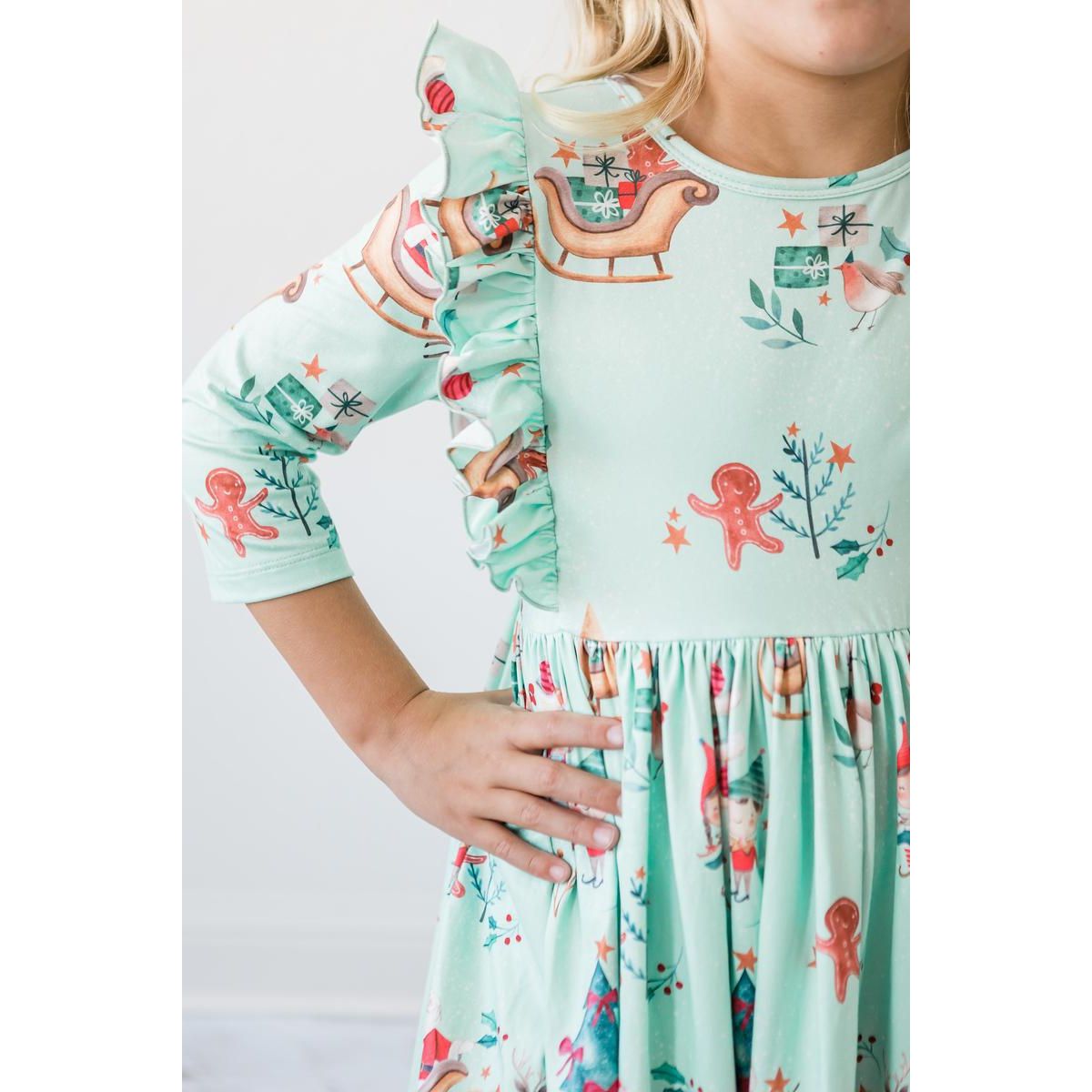 Believe in Your Elf 3/4 Sleeve Ruffle Twirl Dress