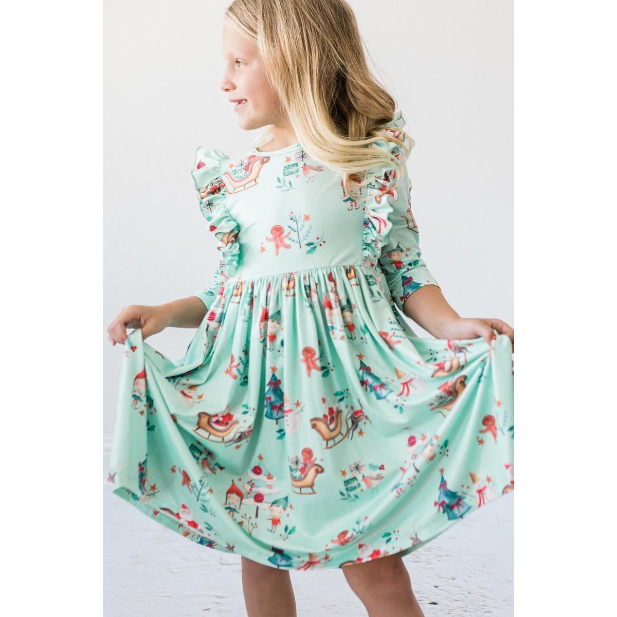Believe in Your Elf 3/4 Sleeve Ruffle Twirl Dress