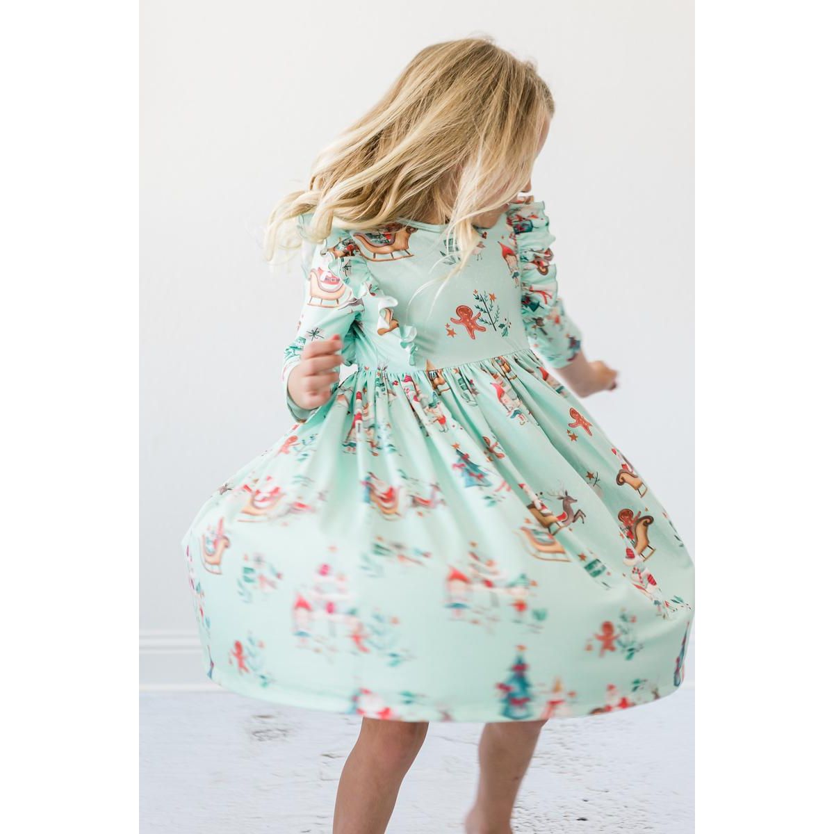 Believe in Your Elf 3/4 Sleeve Ruffle Twirl Dress