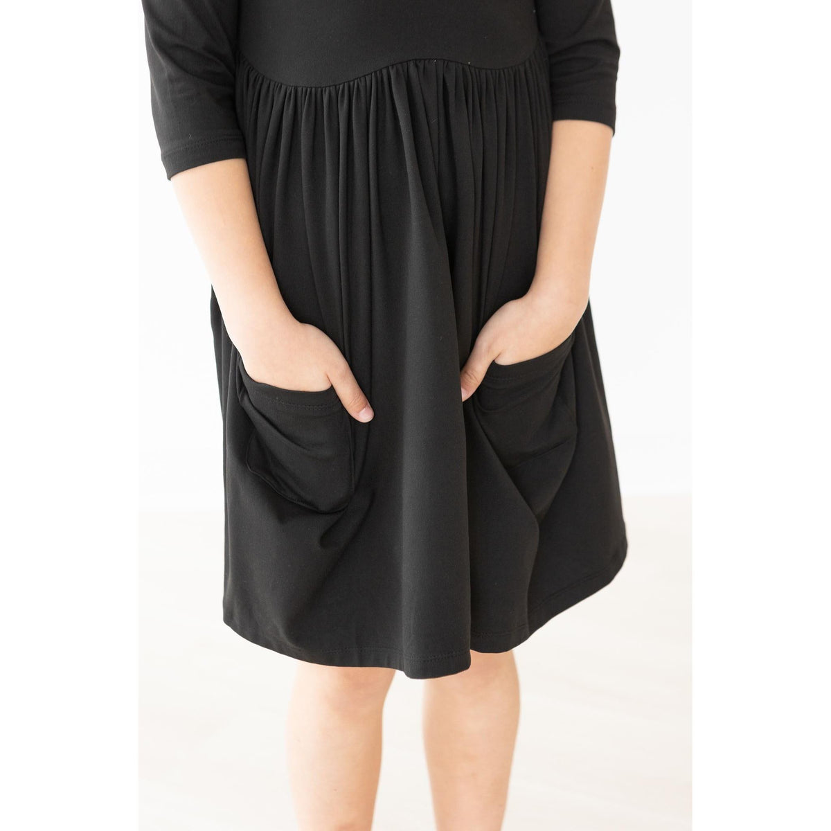 Black 3/4 Sleeve Pocket Twirl Dress