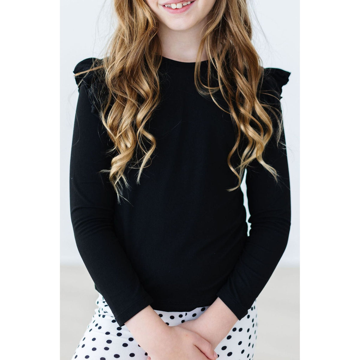 Black L/S Ruffle Tee