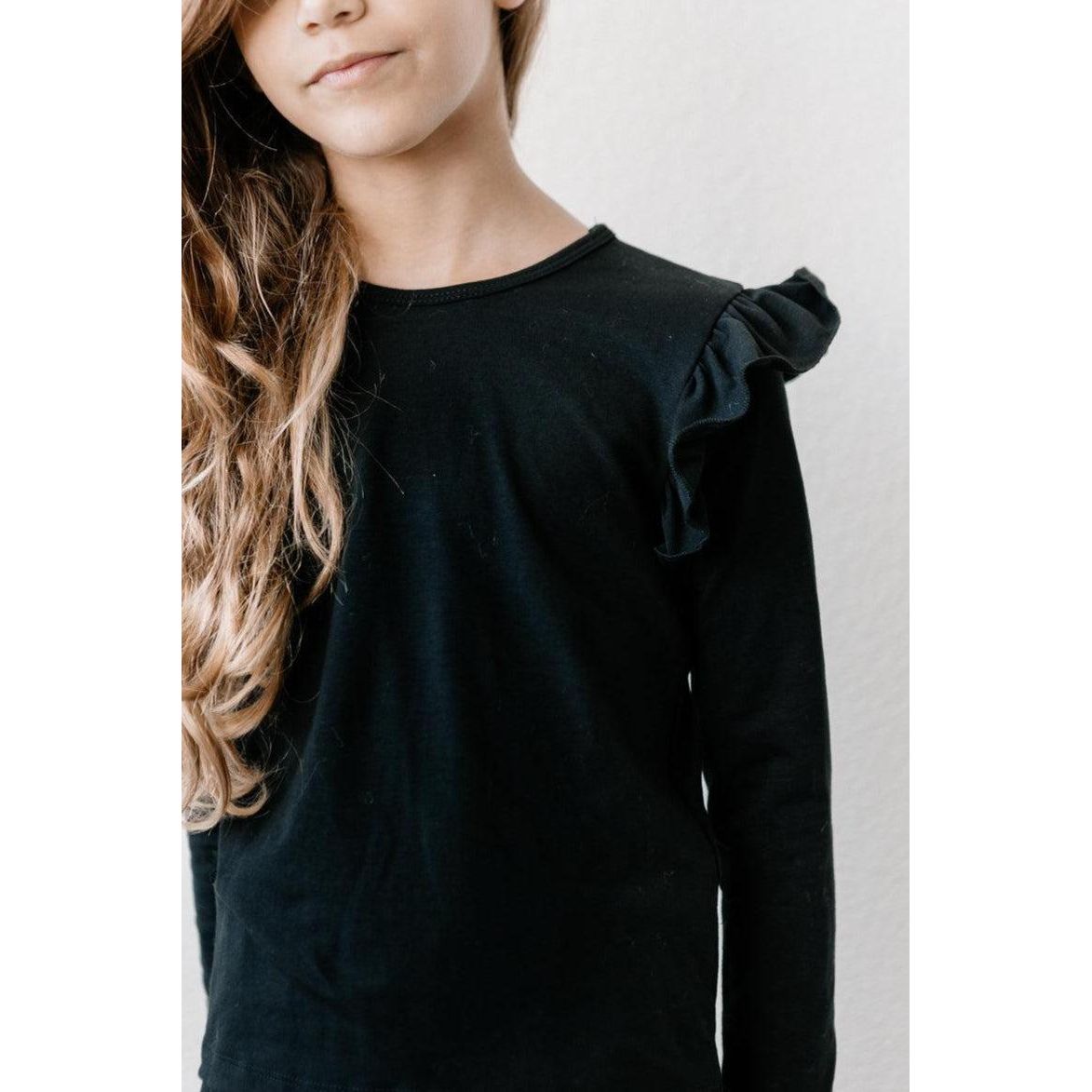 Black L/S Ruffle Tee