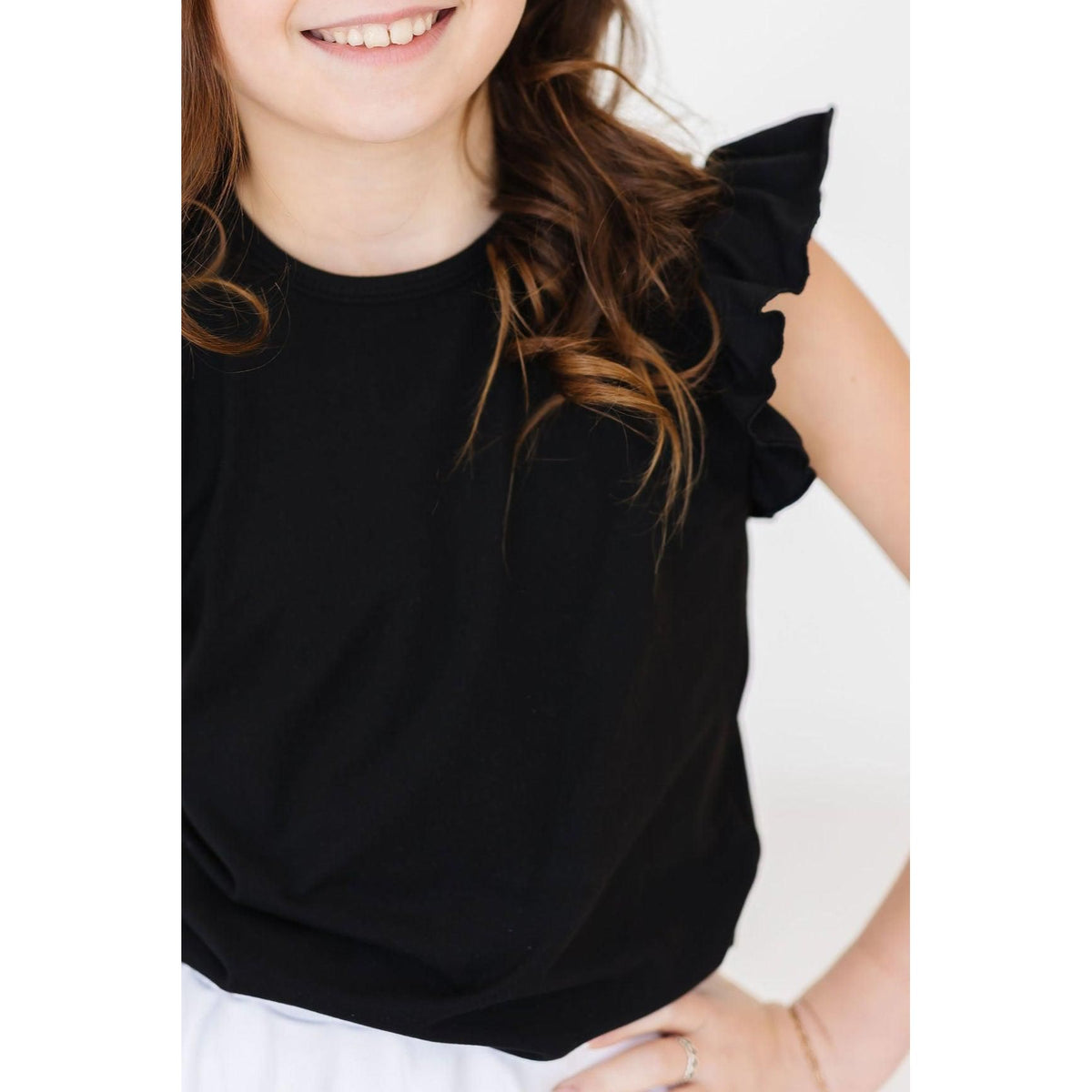 Black S/S Ruffle Tee