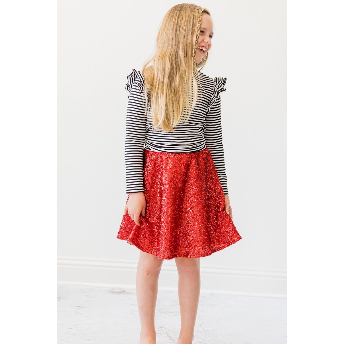 Black & White Stripe L/S Ruffle Tee