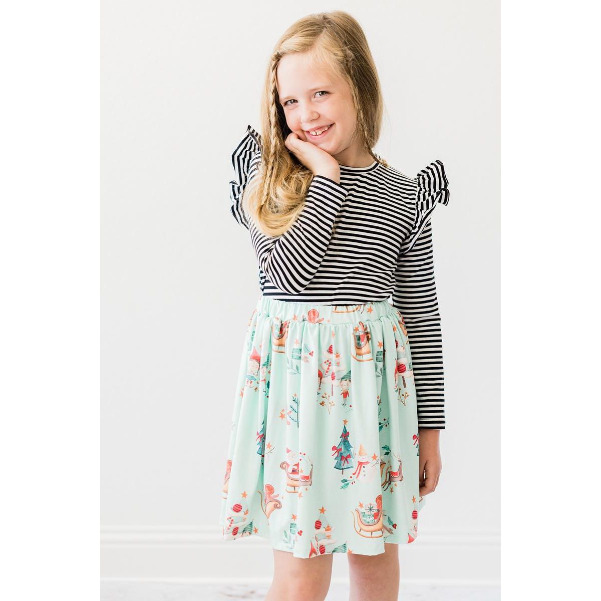 Black & White Stripe L/S Ruffle Tee