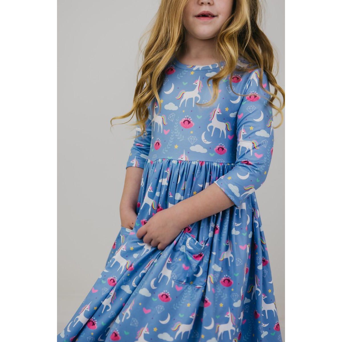 Blue Moon 3/4 Sleeve Pocket Twirl Dress
