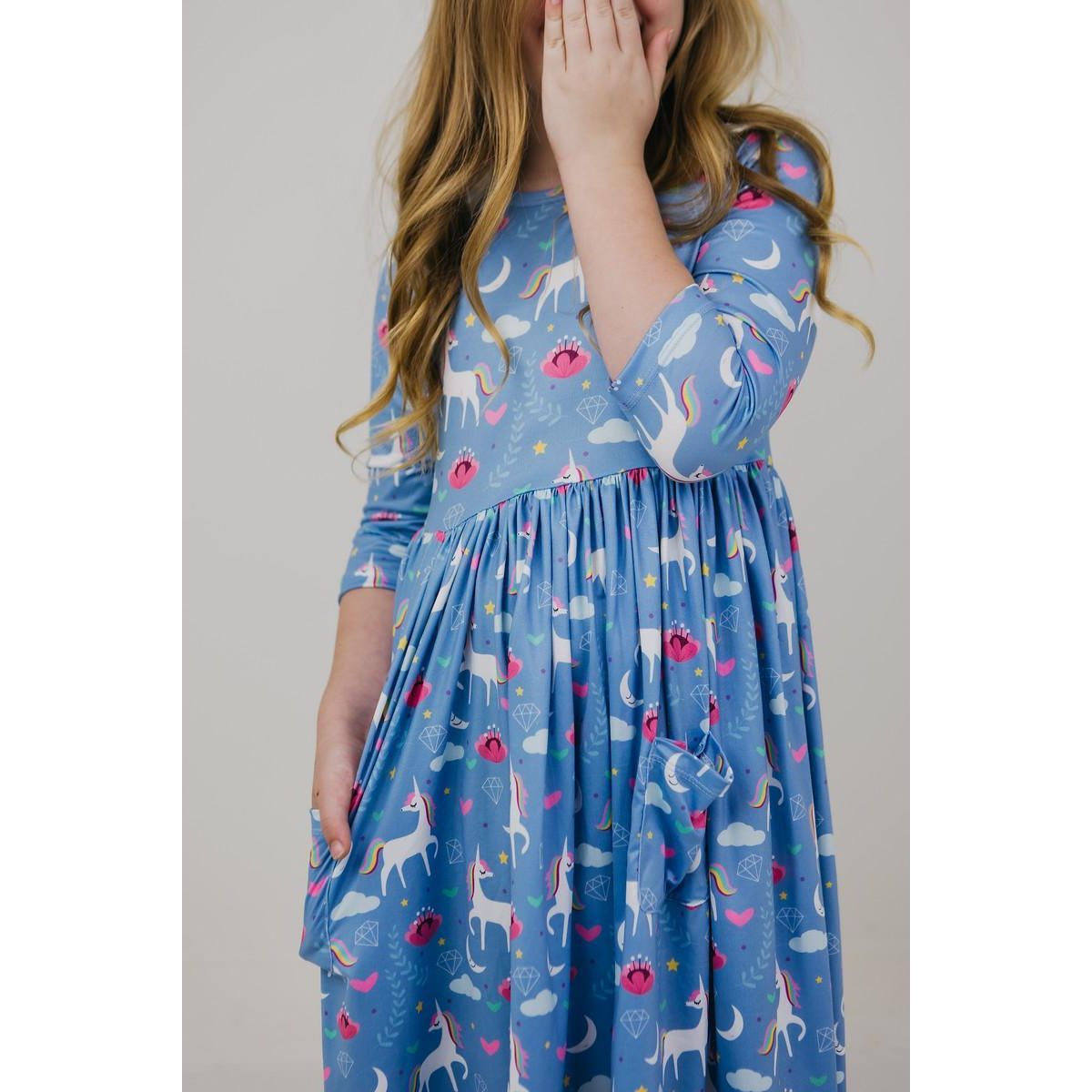 Blue Moon 3/4 Sleeve Pocket Twirl Dress