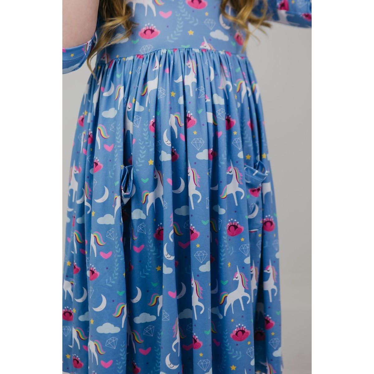 Blue Moon 3/4 Sleeve Pocket Twirl Dress