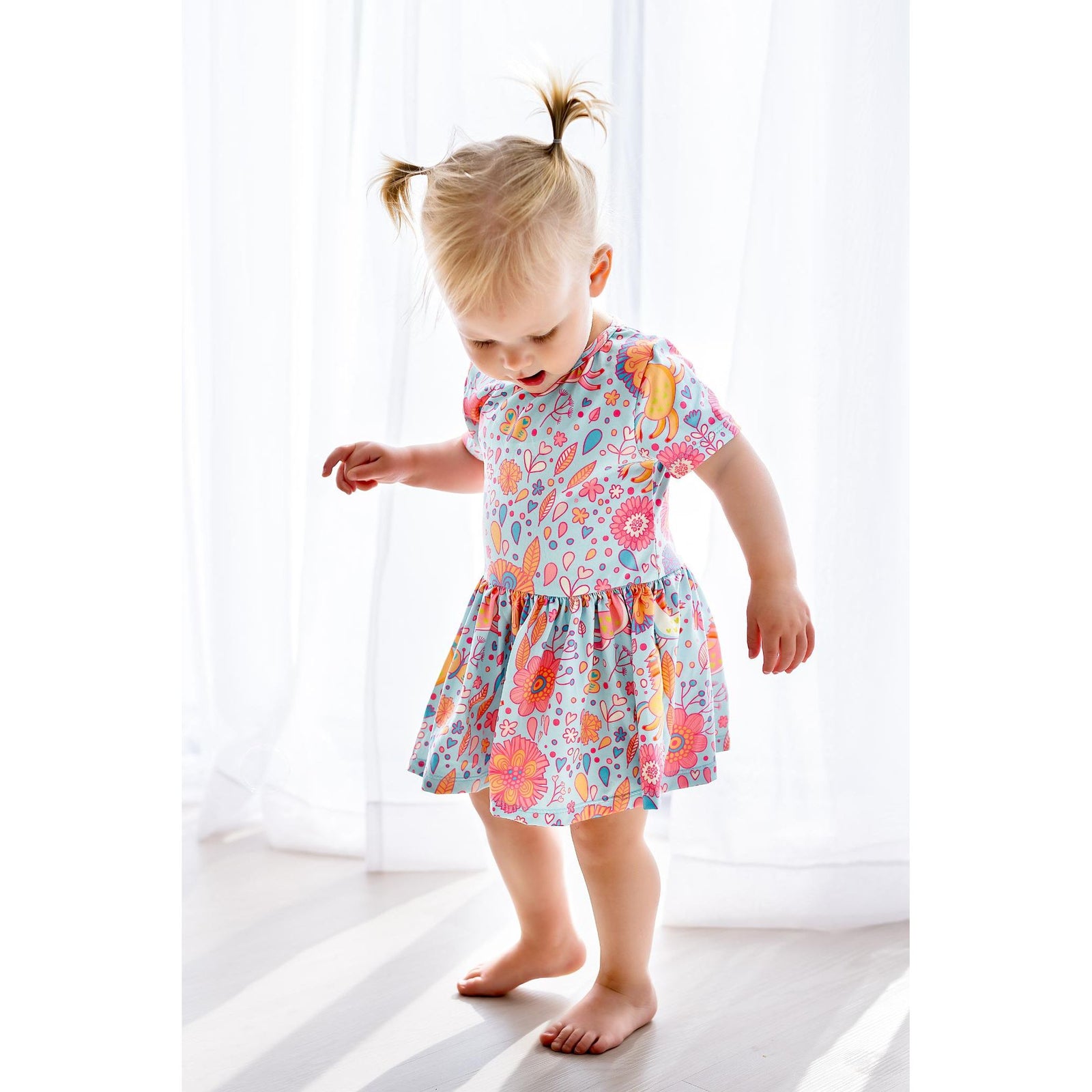 Blue Retro Unicorns S/S Twirl Bodysuit