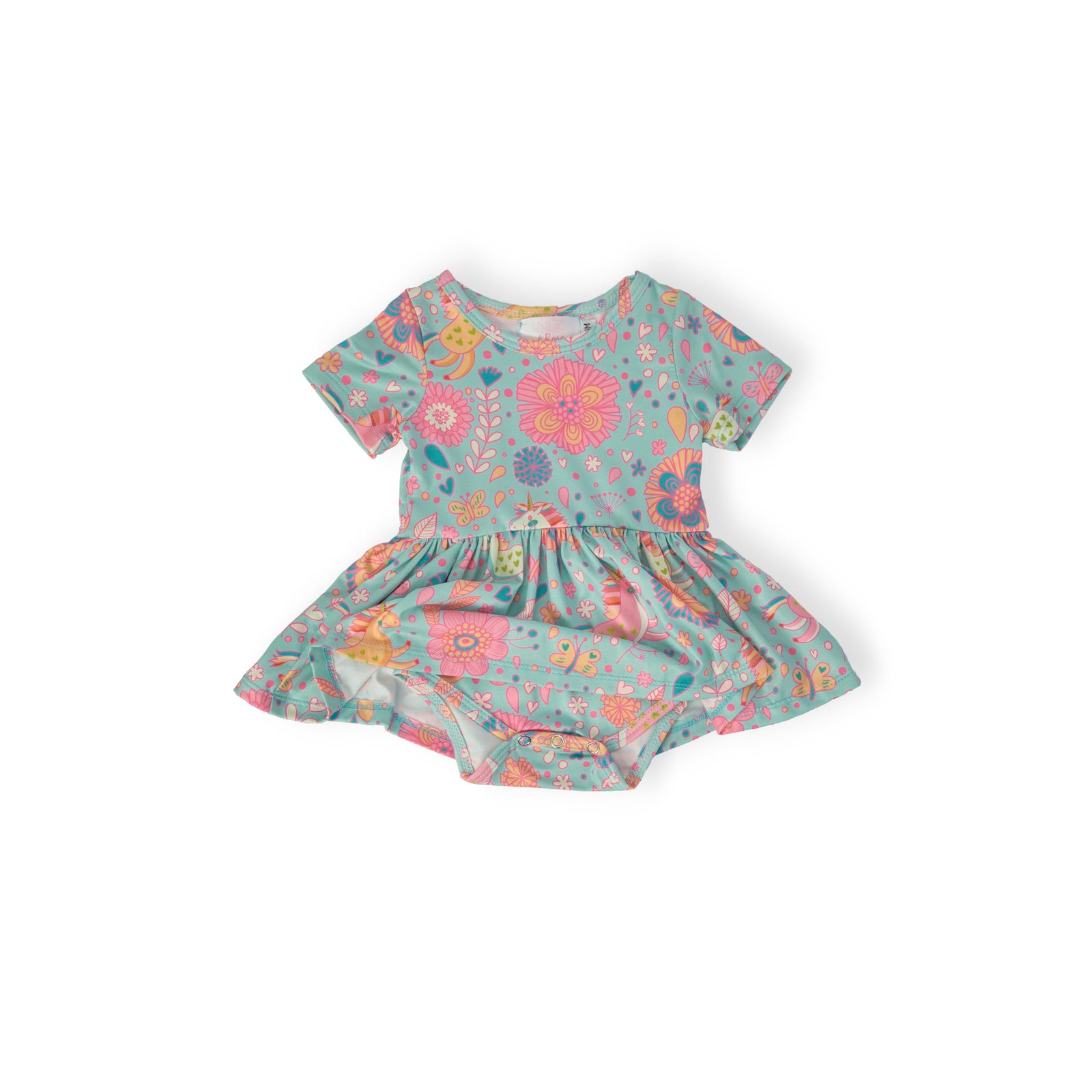 Blue Retro Unicorns S/S Twirl Bodysuit