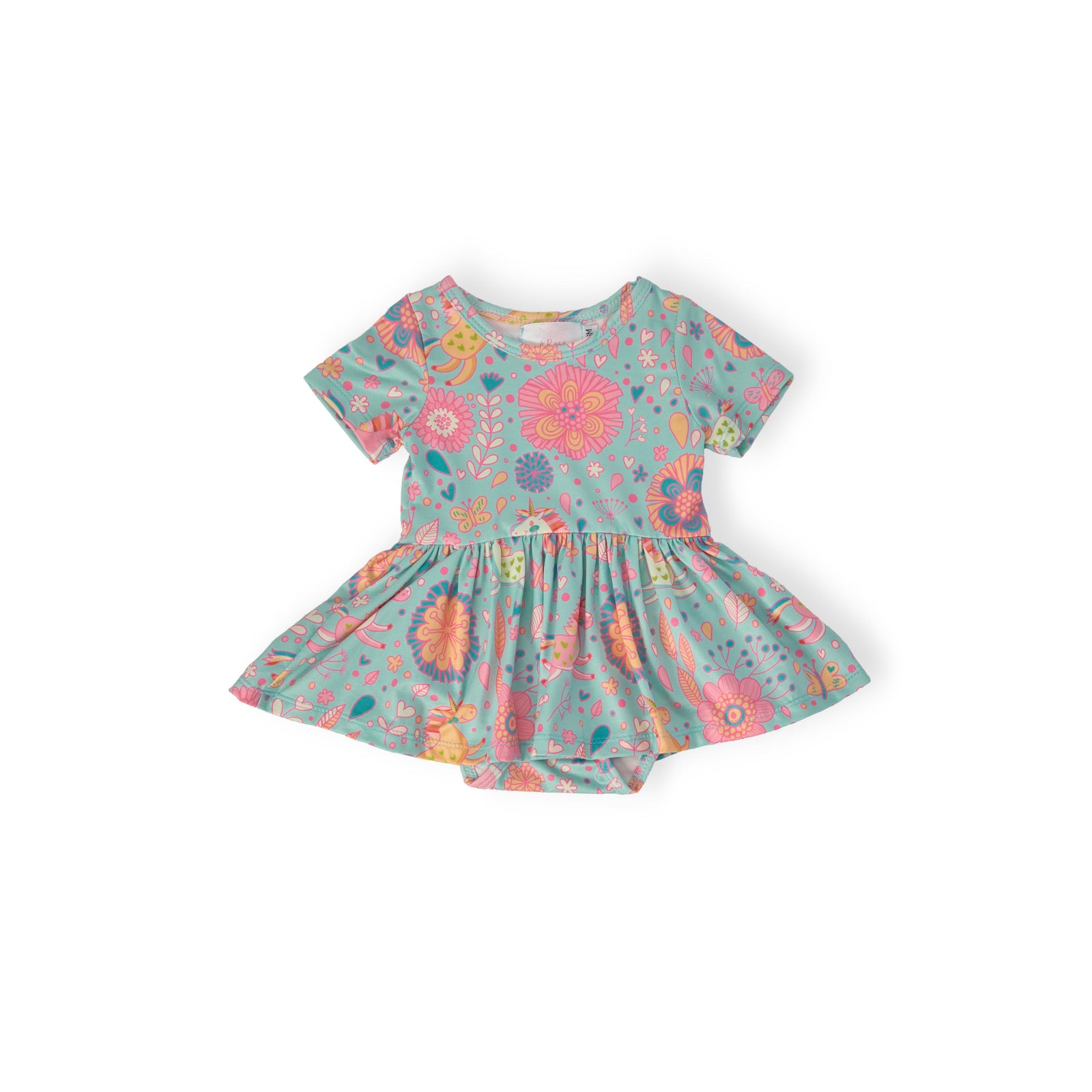 Blue Retro Unicorns S/S Twirl Bodysuit