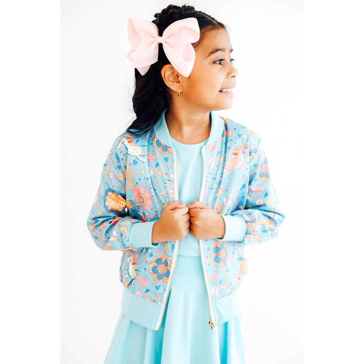 Blue Retro Unicorns Satin Jacket